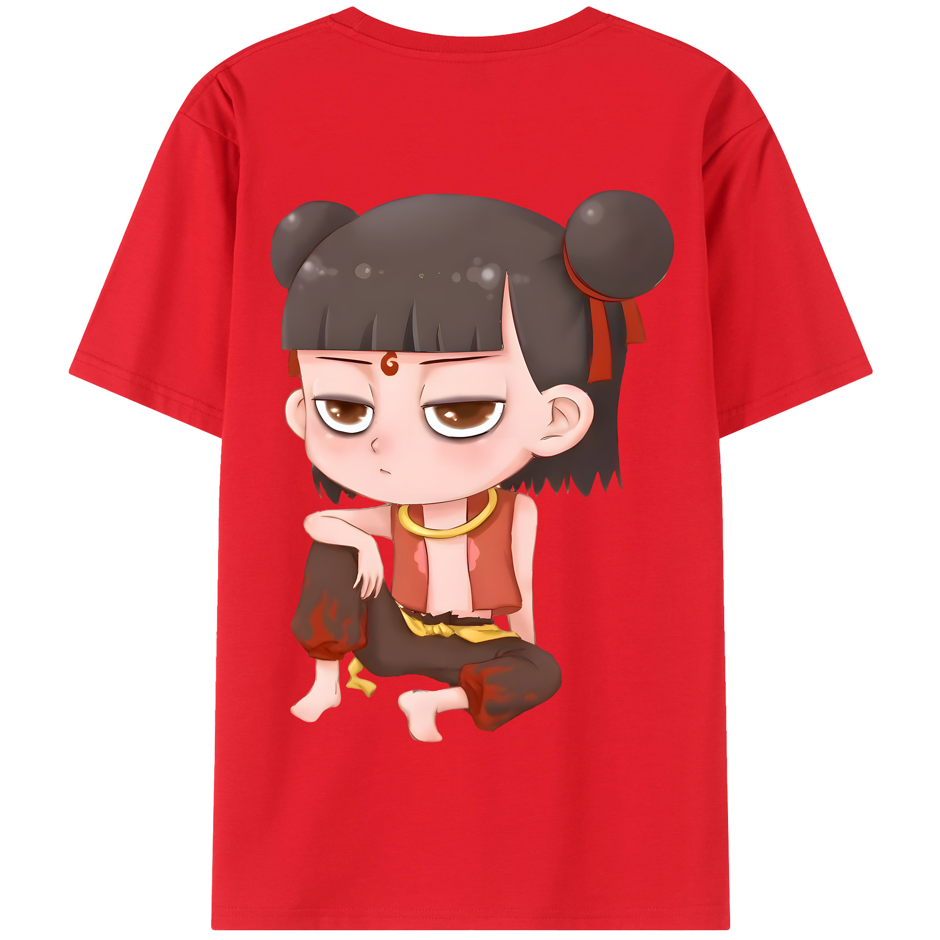 （画像用） Ne Zha 2 ナタ 魔童の大暴れ 綿100％半袖Tシャツ（背面プリント）