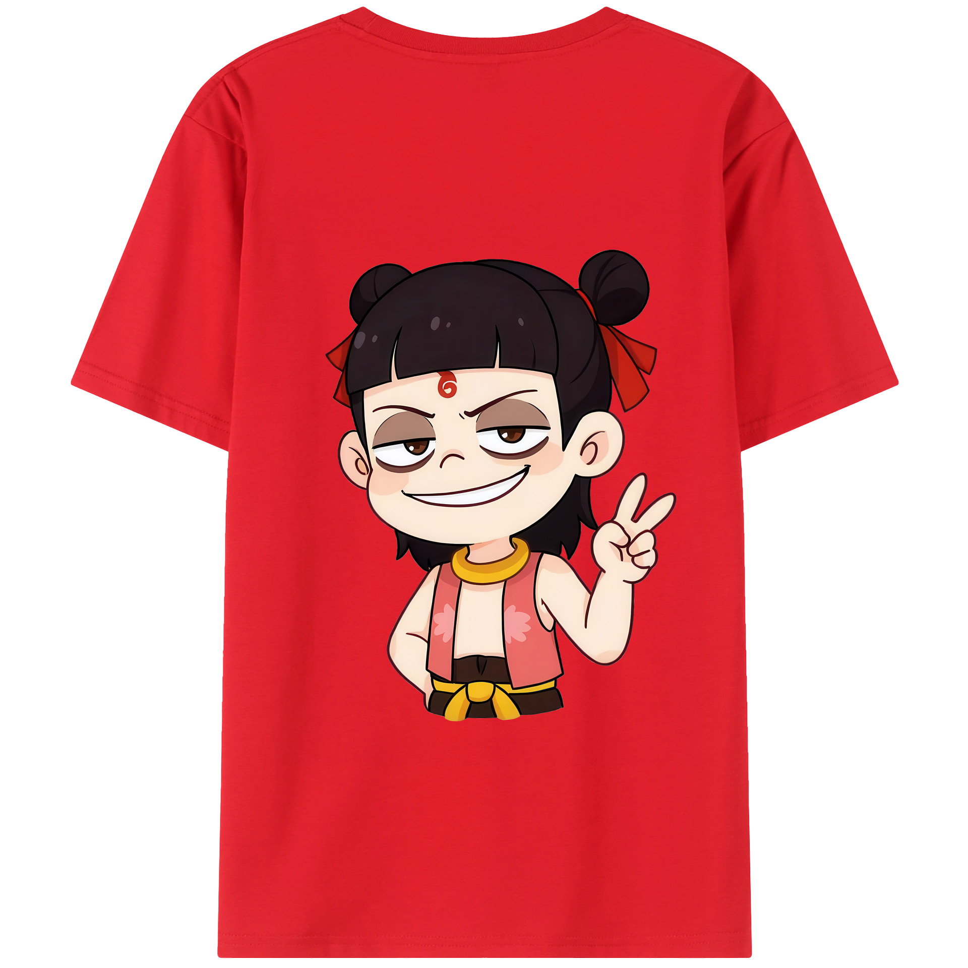 （画像用） Ne Zha 2 ナタ 魔童の大暴れ 綿100％半袖Tシャツ（背面プリント）