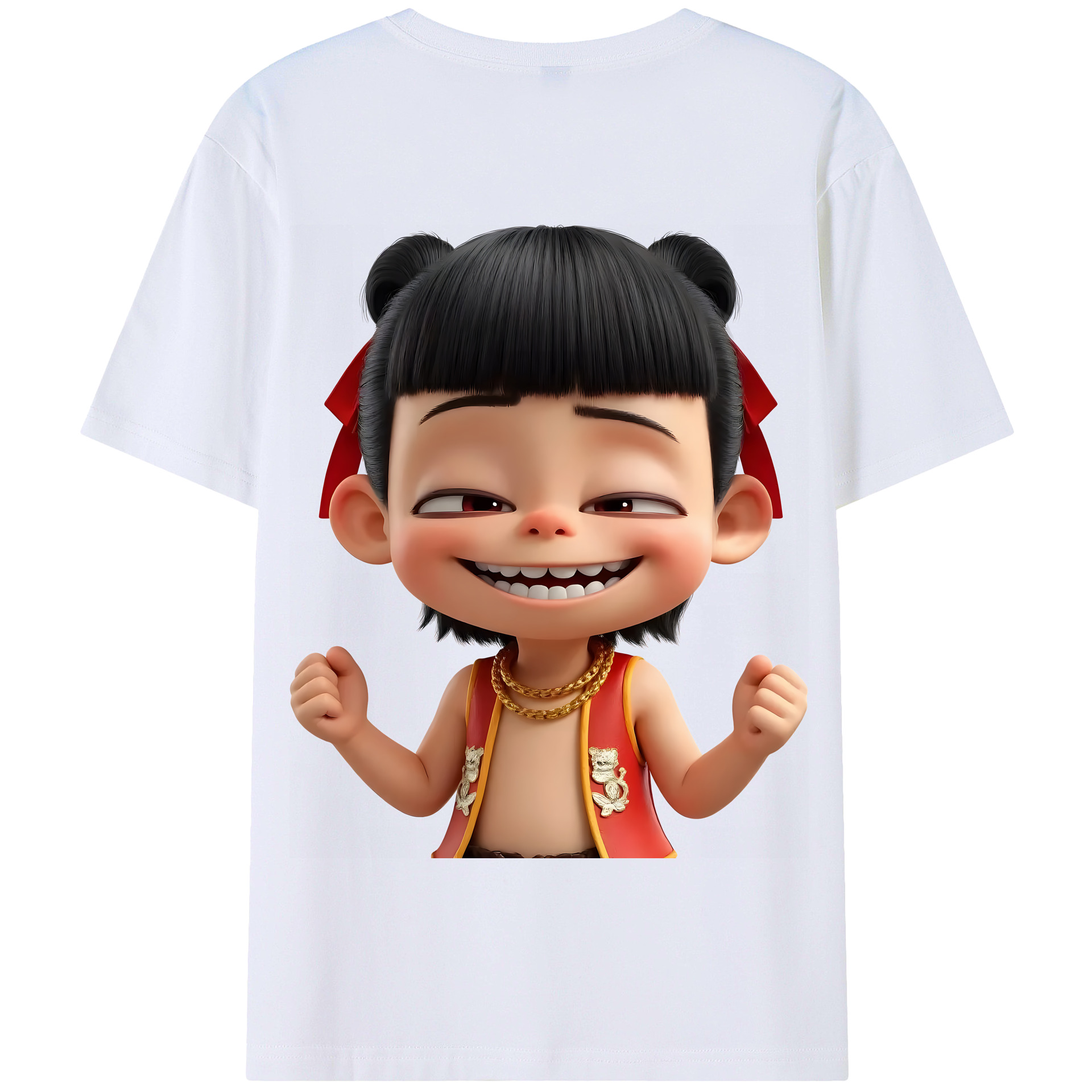 （画像用） Ne Zha 2 ナタ 魔童の大暴れ 綿100％半袖Tシャツ（背面プリント）
