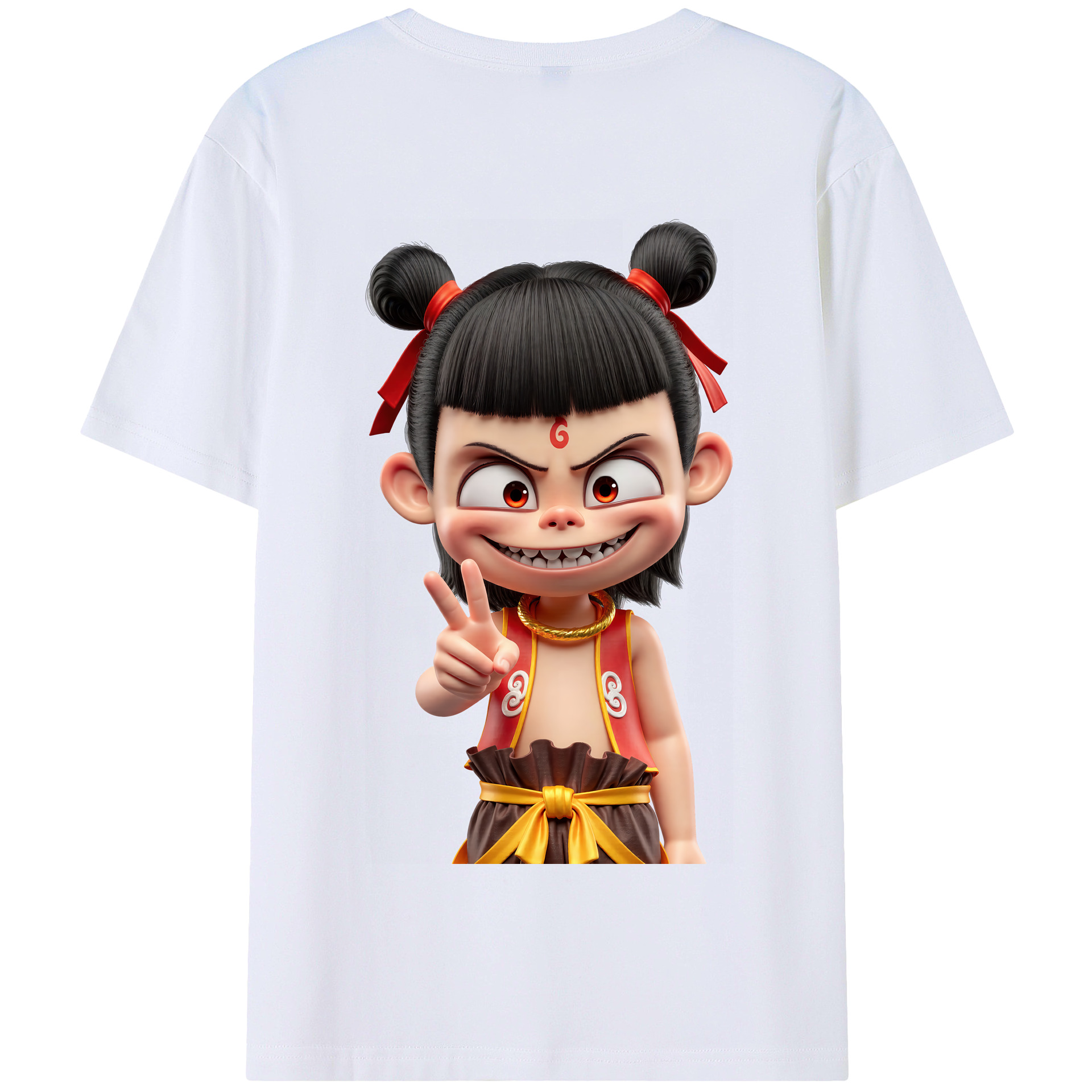 （画像用） Ne Zha 2 ナタ 魔童の大暴れ 綿100％半袖Tシャツ（背面プリント）