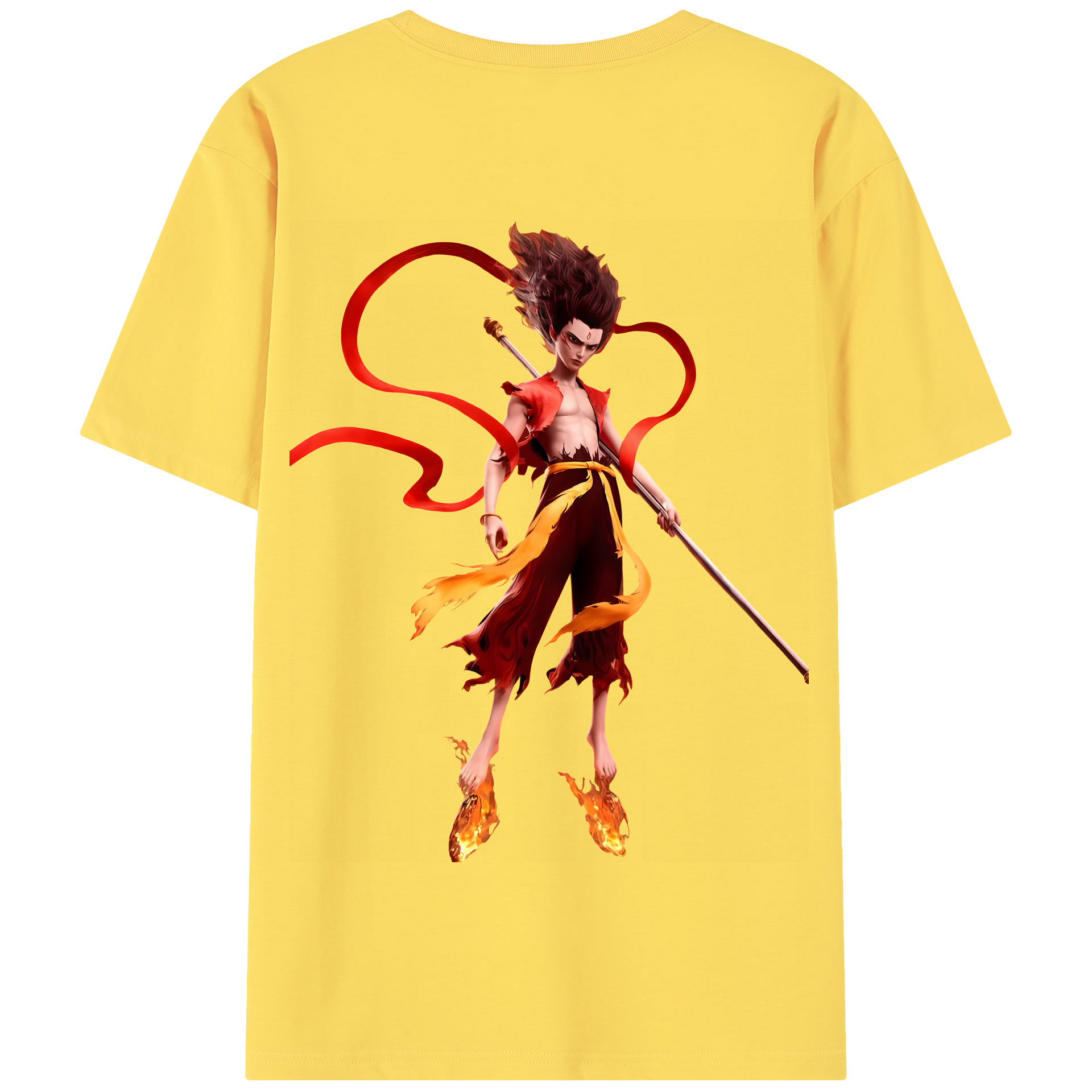 （画像用） Ne Zha 2 ナタ 魔童の大暴れ 綿100％半袖Tシャツ（背面プリント）