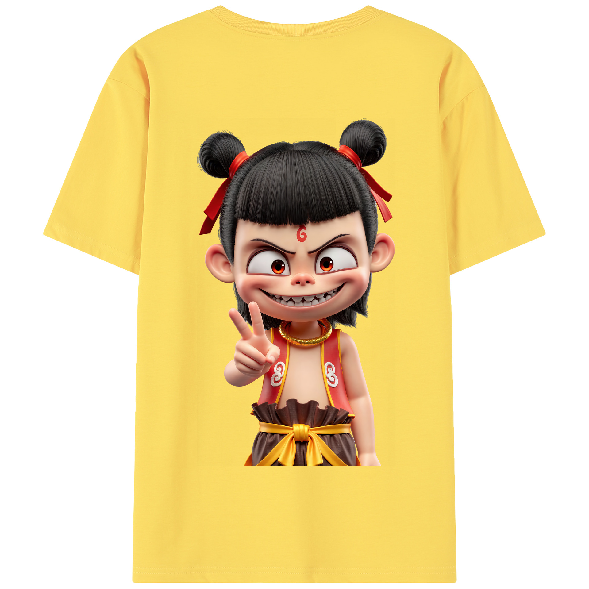 （画像用） Ne Zha 2 ナタ 魔童の大暴れ 綿100％半袖Tシャツ（背面プリント）