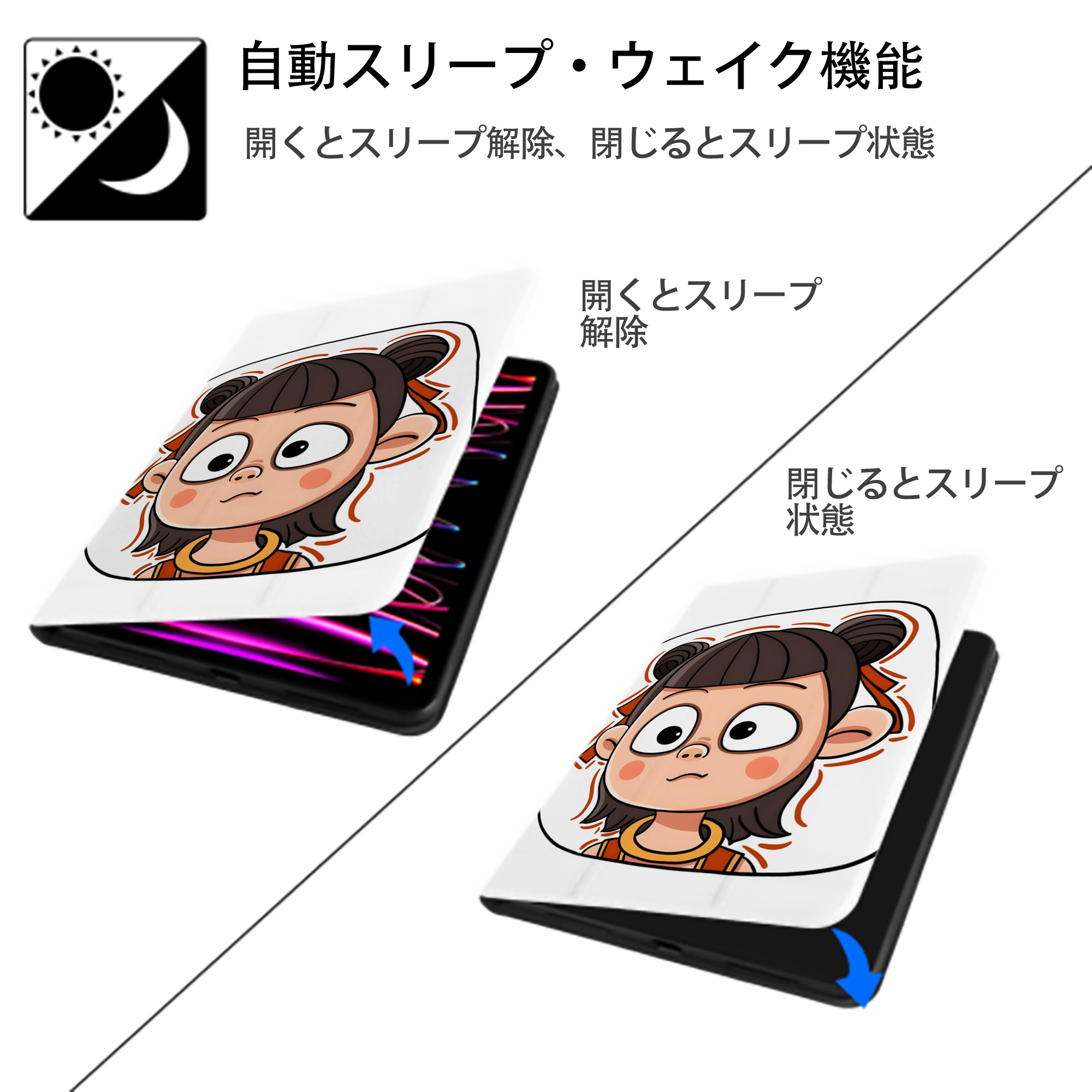 Ne Zha 2 ナタ 魔童の大暴れ IPad ケース ペン収納付き 三つ折りスタンド PUレザー×シリコン 対応機種9.5/10.5/10.9インチ