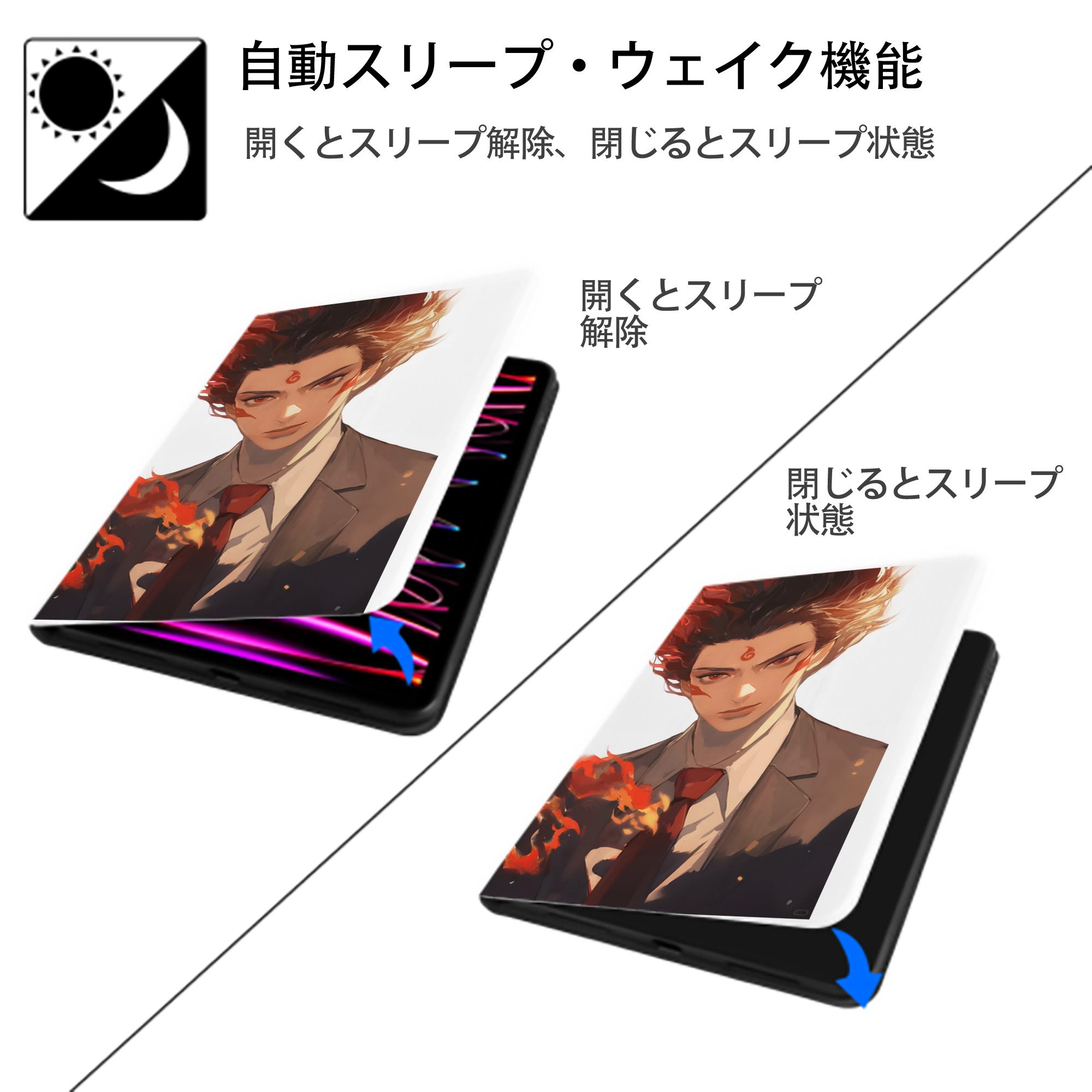 Ne Zha 2 ナタ 魔童の大暴れ IPad ケース ペン収納付き 三つ折りスタンド PUレザー×シリコン 対応機種9.5/10.5/10.9インチ