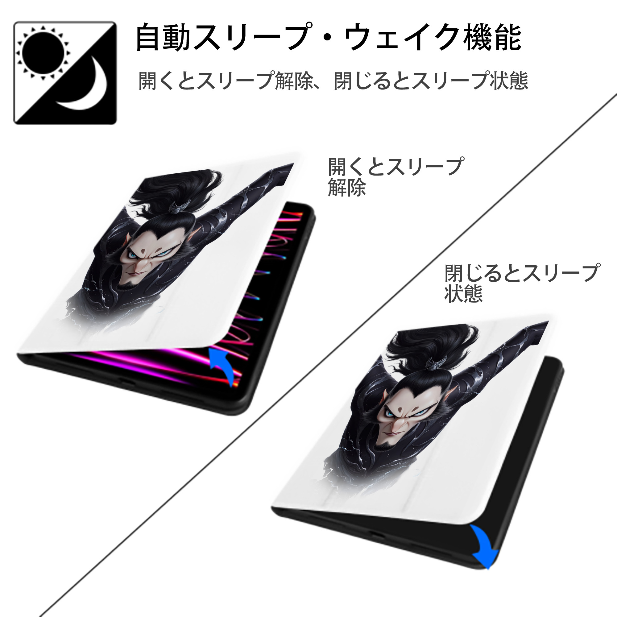 Ne Zha 2 ナタ 魔童の大暴れ IPad ケース ペン収納付き 三つ折りスタンド PUレザー×シリコン 対応機種9.5/10.5/10.9インチ
