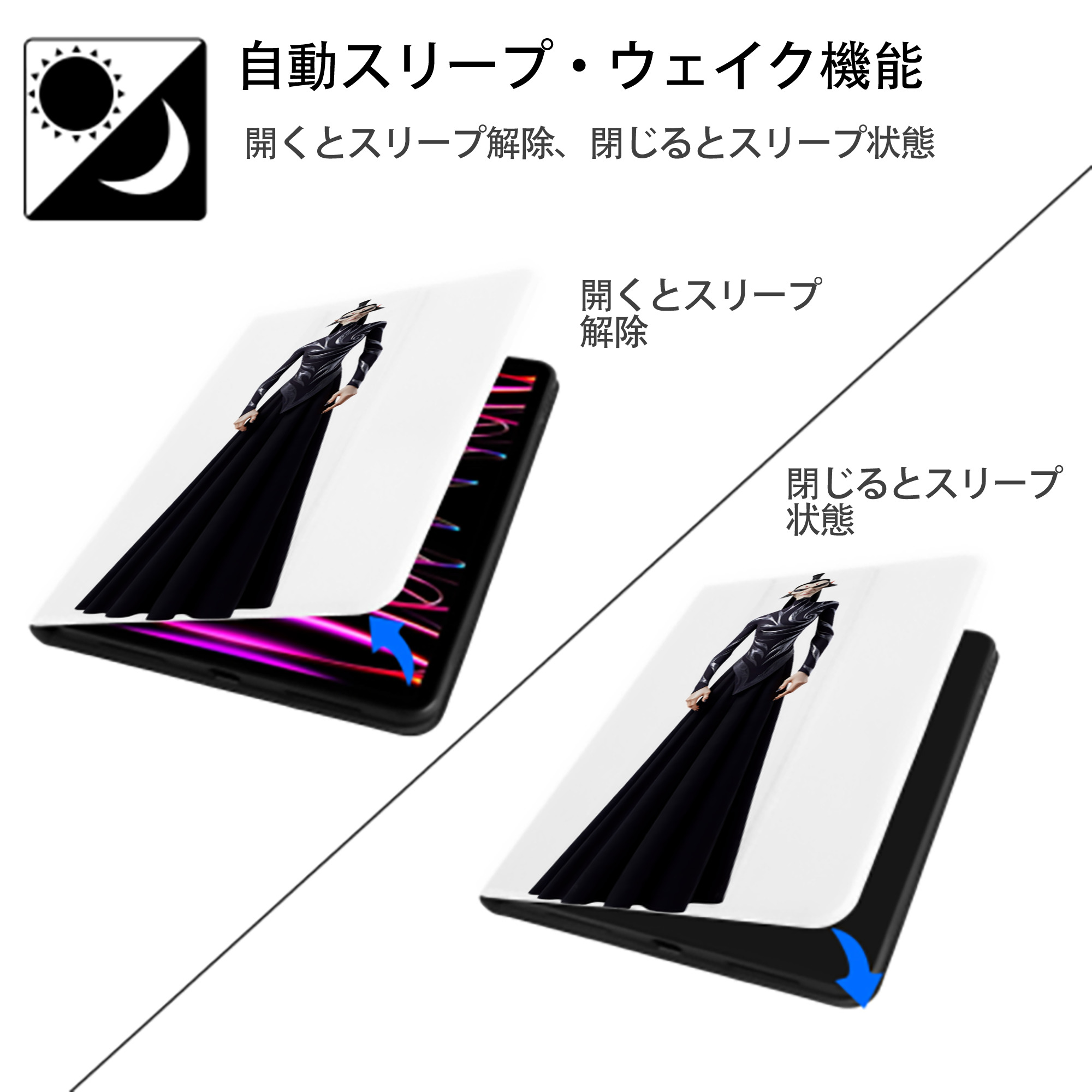 Ne Zha 2 ナタ 魔童の大暴れ IPad ケース ペン収納付き 三つ折りスタンド PUレザー×シリコン 対応機種9.5/10.5/10.9インチ