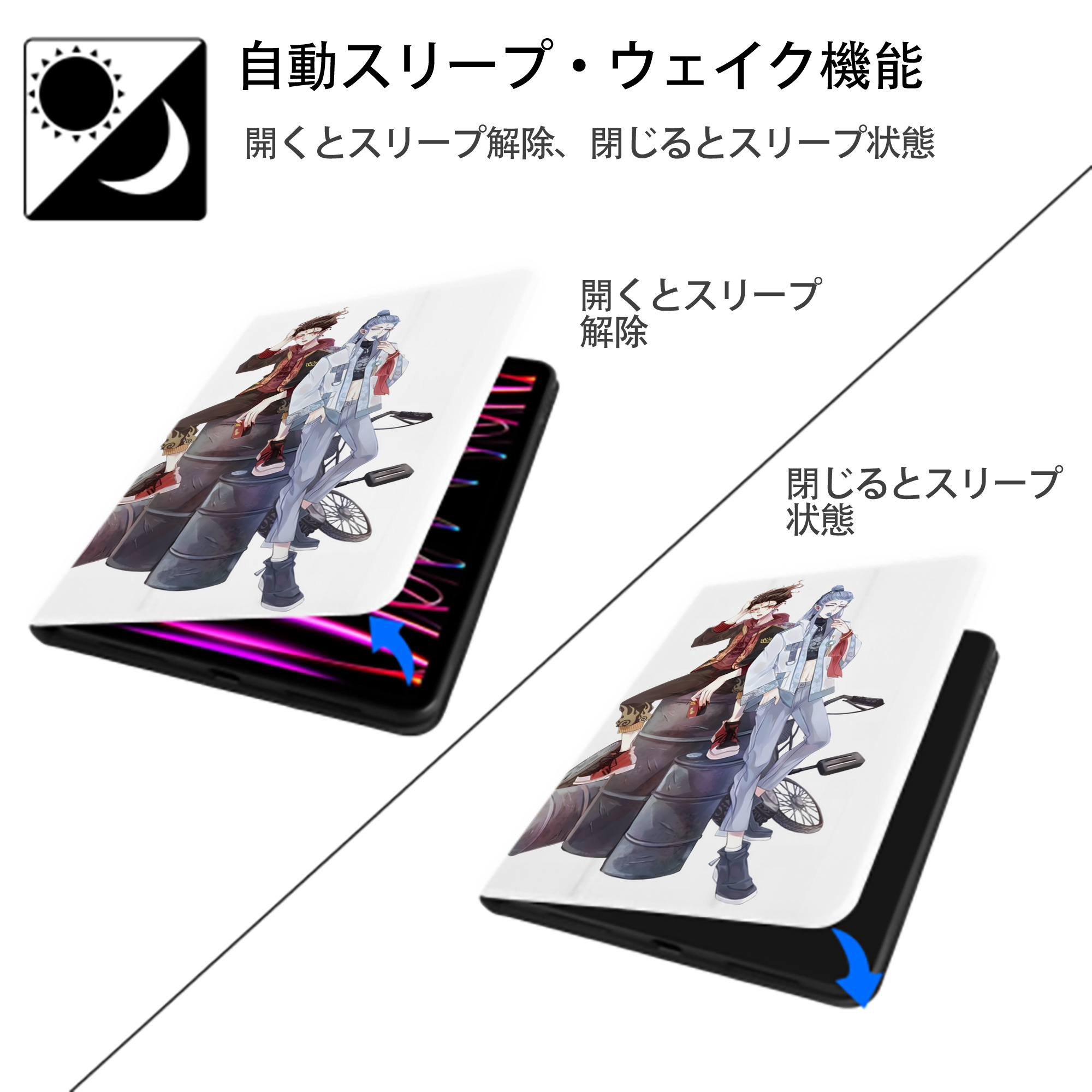 Ne Zha 2 ナタ 魔童の大暴れ IPad ケース ペン収納付き 三つ折りスタンド PUレザー×シリコン 対応機種9.5/10.5/10.9インチ