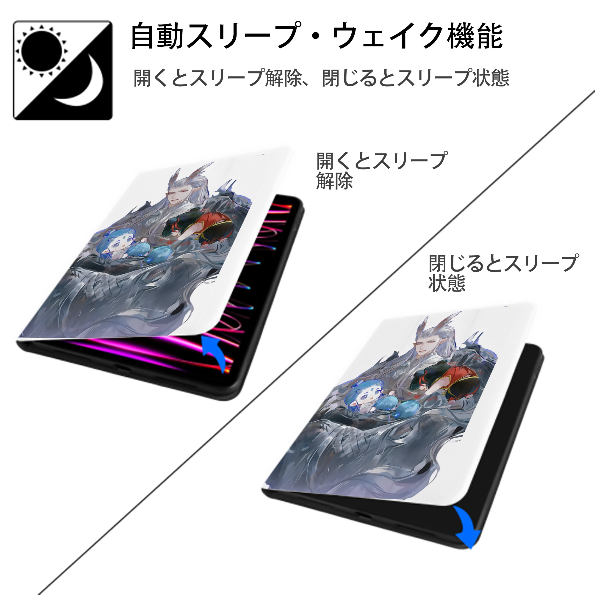 Ne Zha 2 ナタ 魔童の大暴れ IPad ケース ペン収納付き 三つ折りスタンド PUレザー×シリコン 対応機種9.5/10.5/10.9インチ