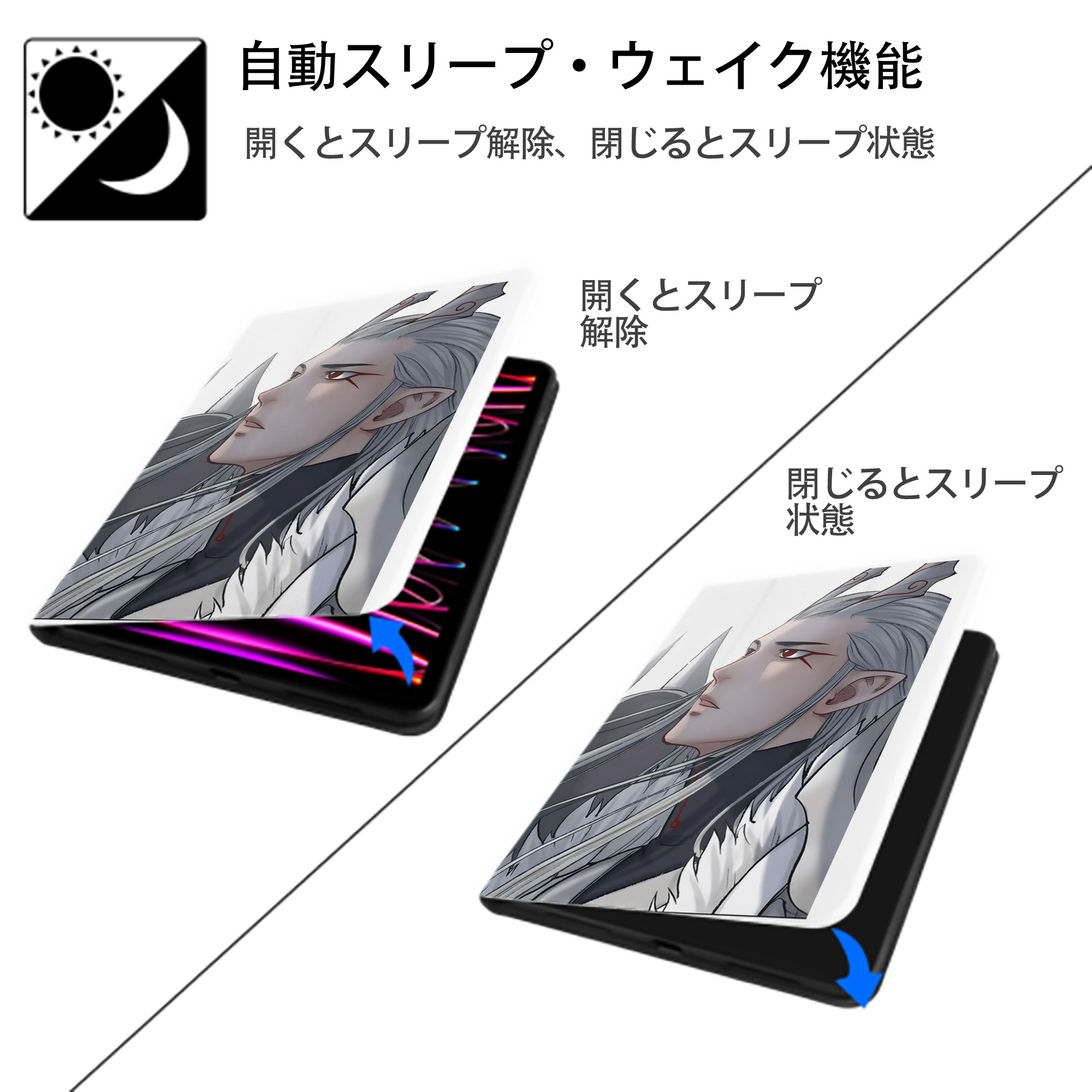 Ne Zha 2 ナタ 魔童の大暴れ IPad ケース ペン収納付き 三つ折りスタンド PUレザー×シリコン 対応機種9.5/10.5/10.9インチ