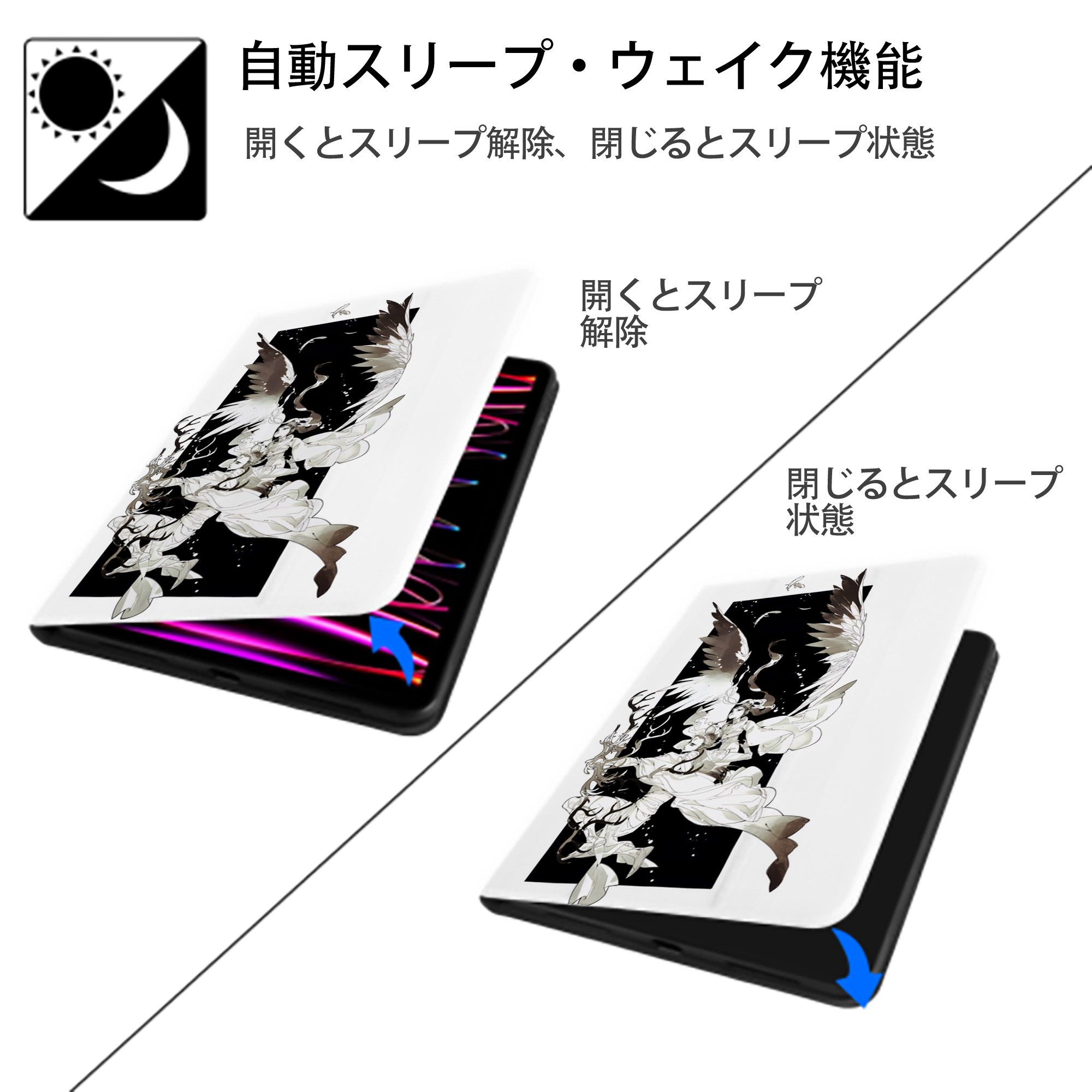 Ne Zha 2 ナタ 魔童の大暴れ IPad ケース ペン収納付き 三つ折りスタンド PUレザー×シリコン 対応機種9.5/10.5/10.9インチ