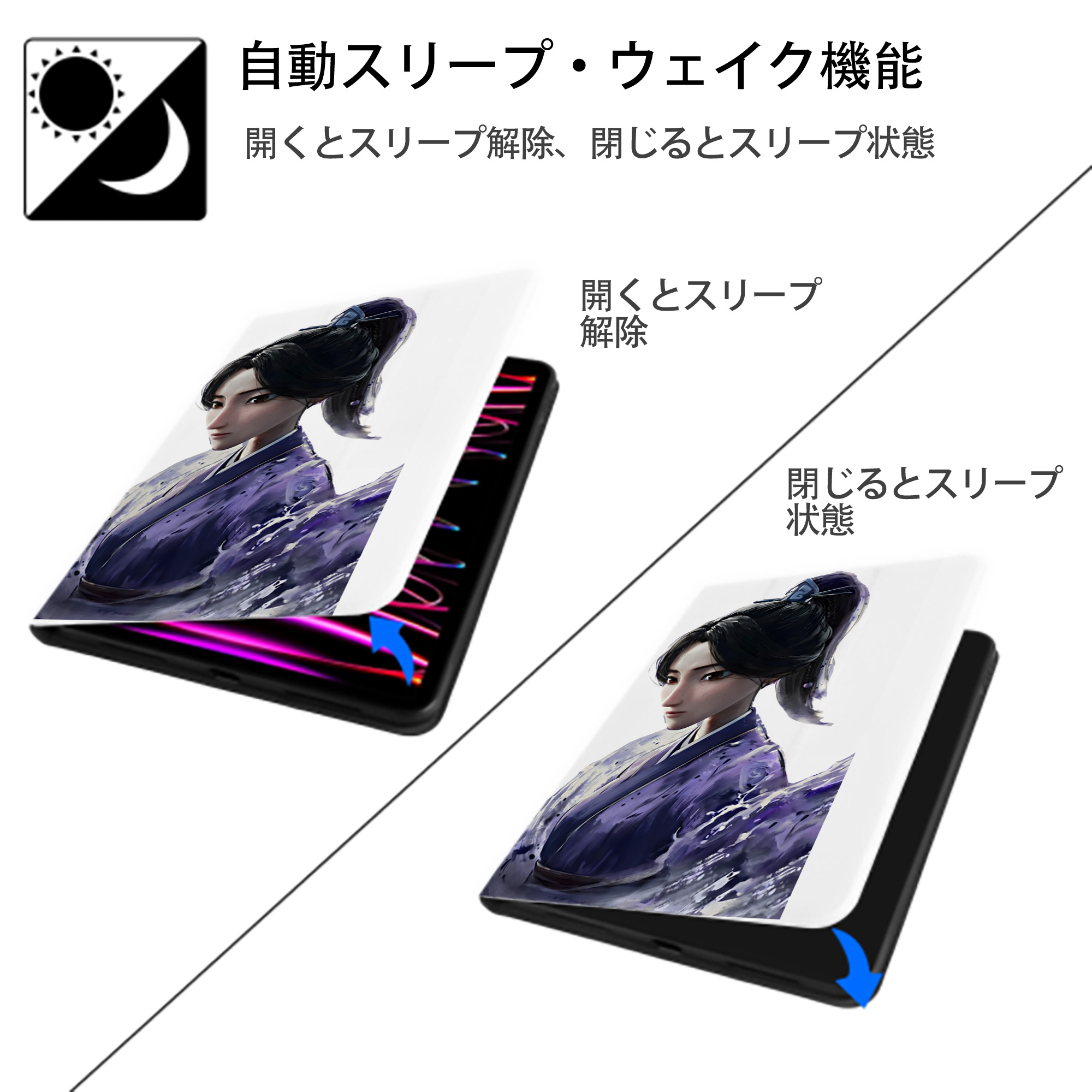 Ne Zha 2 ナタ 魔童の大暴れ IPad ケース ペン収納付き 三つ折りスタンド PUレザー×シリコン 対応機種9.5/10.5/10.9インチ