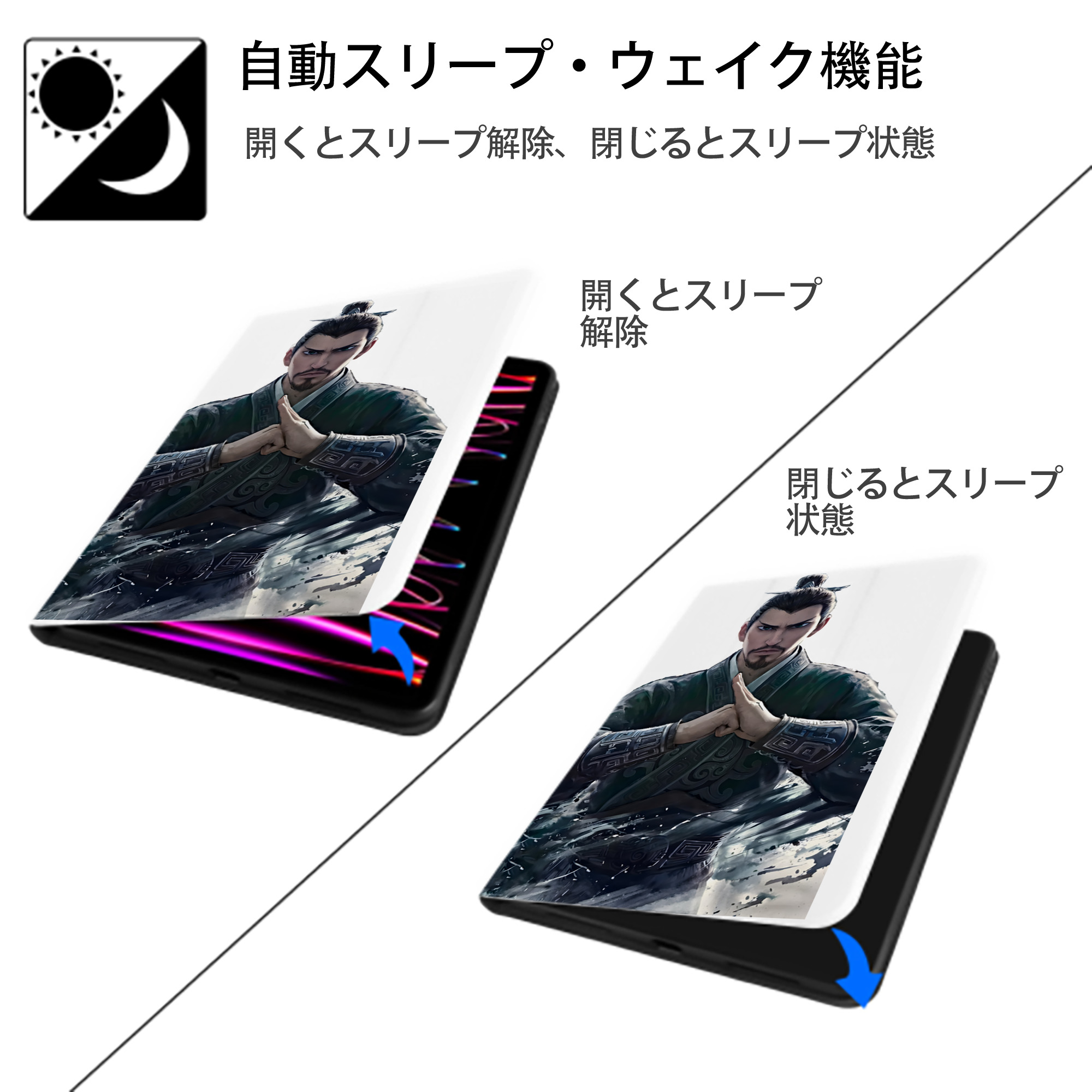 Ne Zha 2 ナタ 魔童の大暴れ IPad ケース ペン収納付き 三つ折りスタンド PUレザー×シリコン 対応機種9.5/10.5/10.9インチ