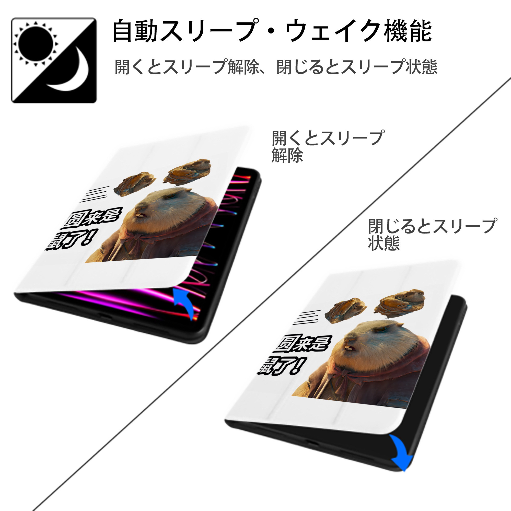 Ne Zha 2 ナタ 魔童の大暴れ IPad ケース ペン収納付き 三つ折りスタンド PUレザー×シリコン 対応機種9.5/10.5/10.9インチ