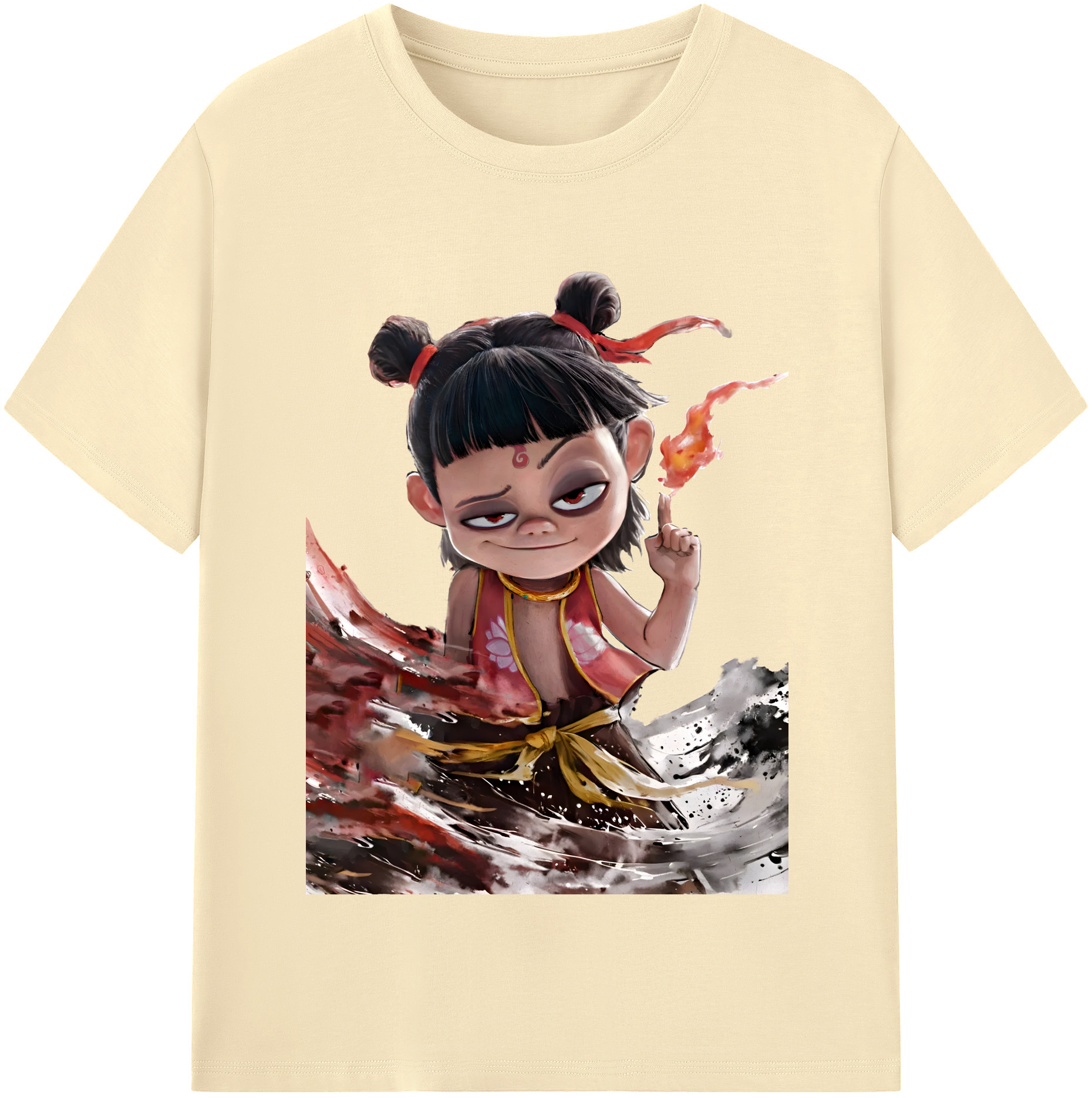 （画像用） Ne Zha 2 ナタ 魔童の大暴れ 綿100％半袖Tシャツ（フロントプリント）