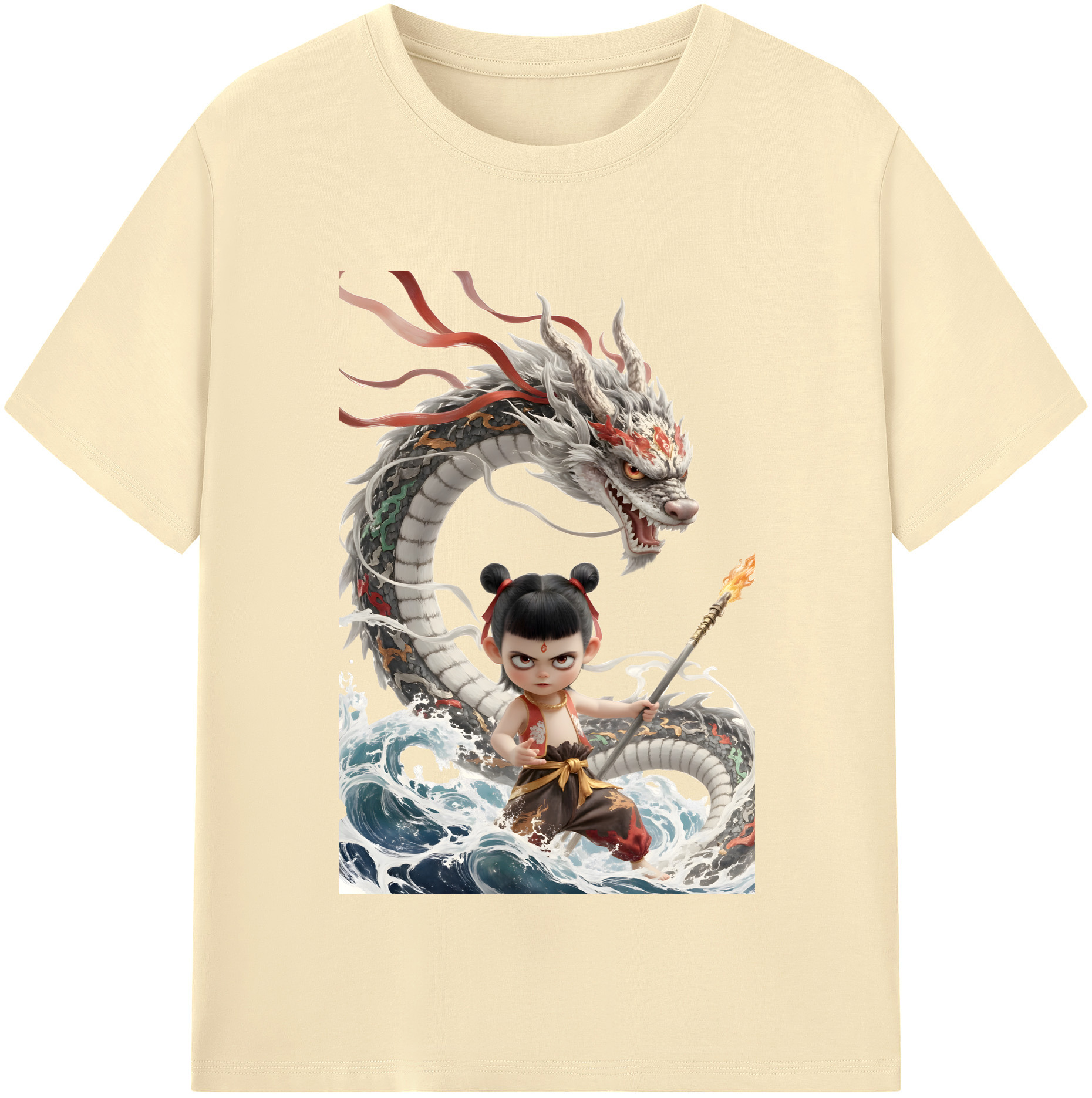 （画像用） Ne Zha 2 ナタ 魔童の大暴れ 綿100％半袖Tシャツ（フロントプリント）