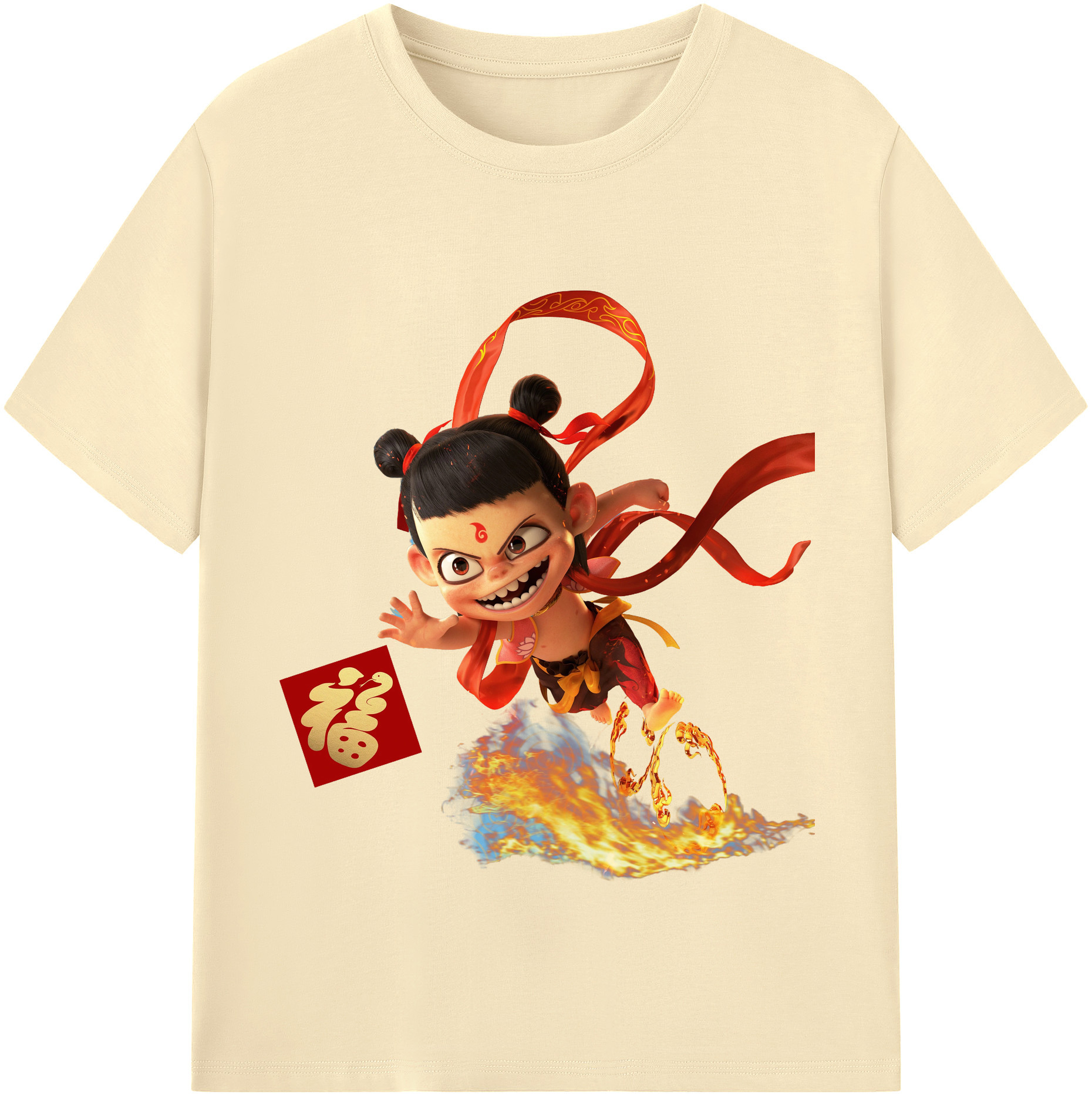 （画像用） Ne Zha 2 ナタ 魔童の大暴れ 綿100％半袖Tシャツ（フロントプリント）