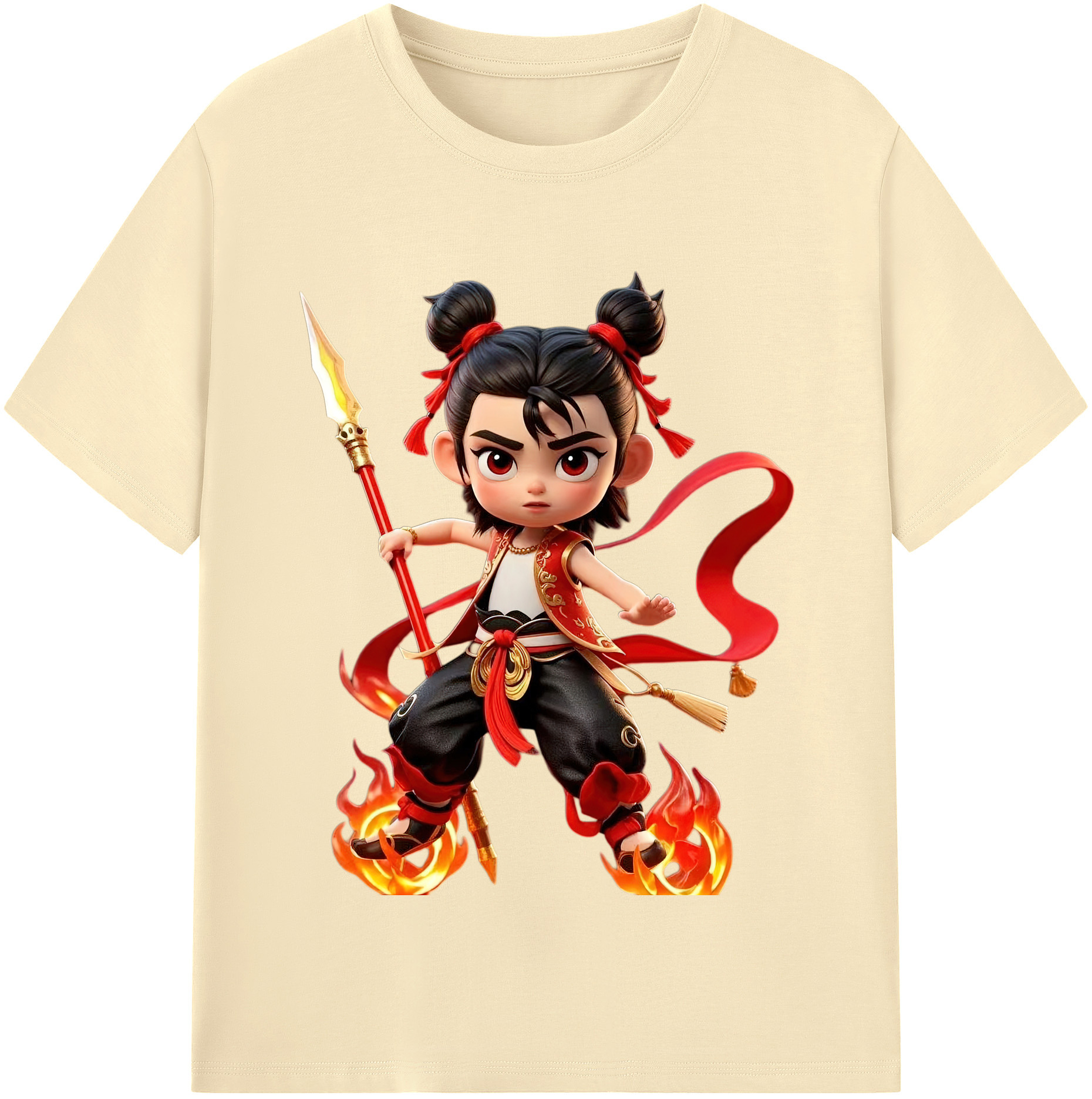 （画像用） Ne Zha 2 ナタ 魔童の大暴れ 綿100％半袖Tシャツ（フロントプリント）