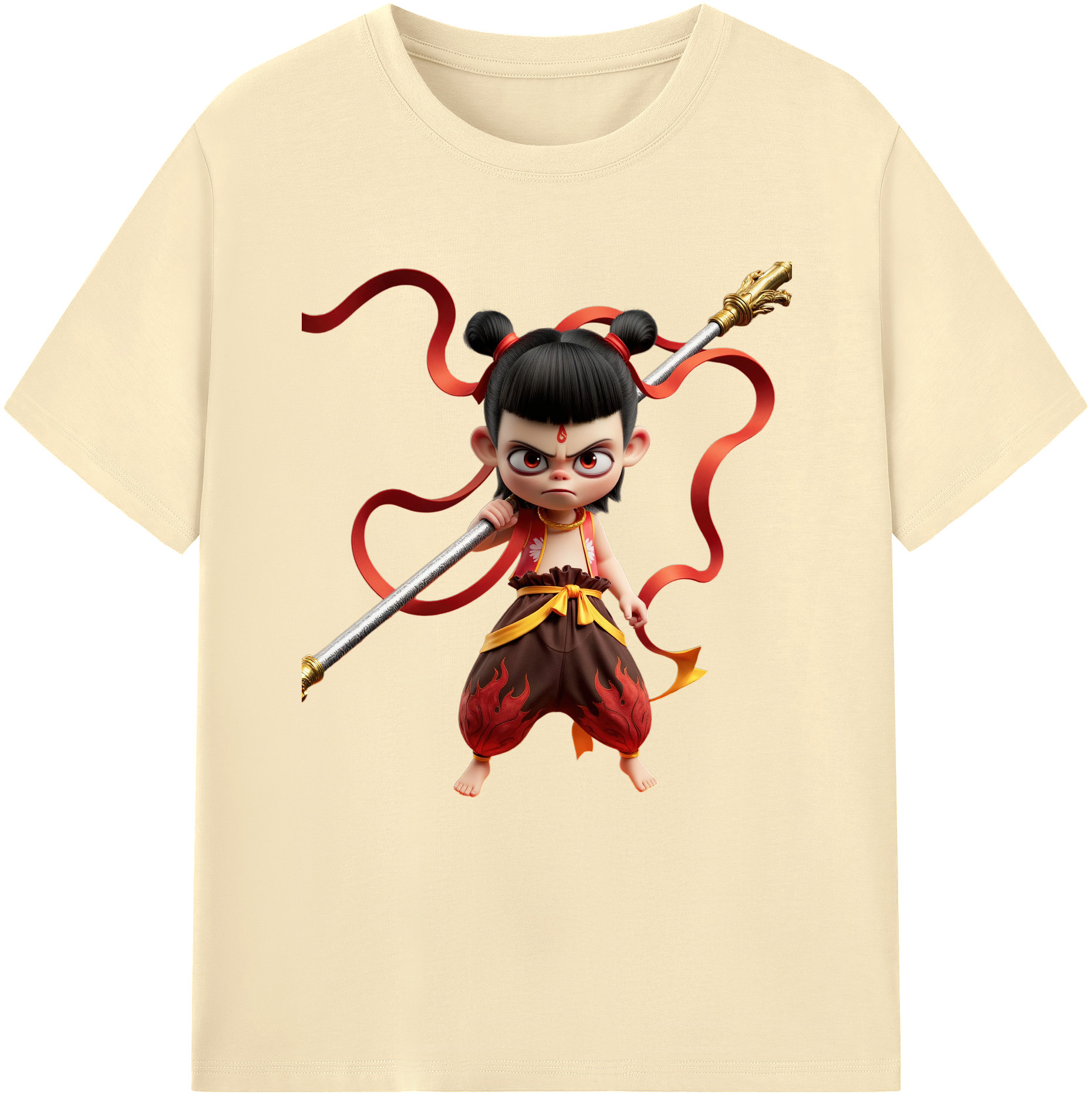 （画像用） Ne Zha 2 ナタ 魔童の大暴れ 綿100％半袖Tシャツ（フロントプリント）