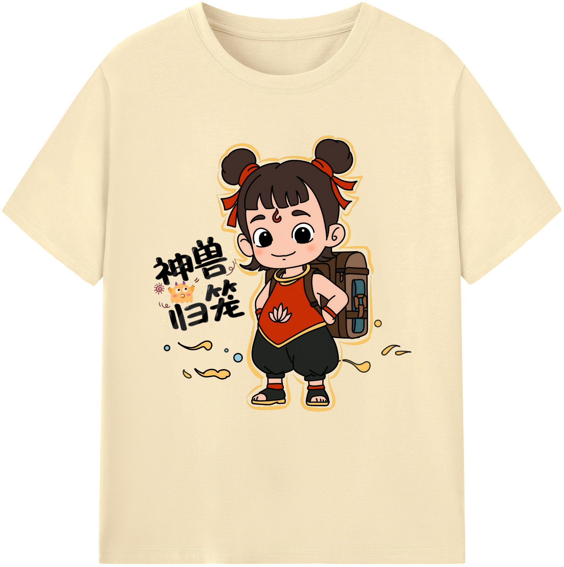 （画像用） Ne Zha 2 ナタ 魔童の大暴れ 綿100％半袖Tシャツ（フロントプリント）