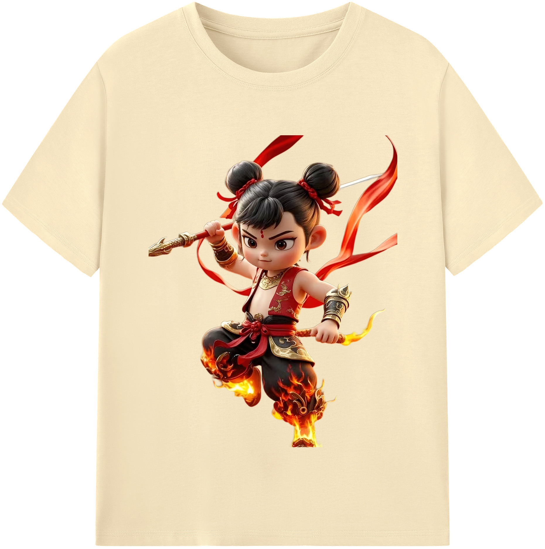 （画像用） Ne Zha 2 ナタ 魔童の大暴れ 綿100％半袖Tシャツ（フロントプリント）