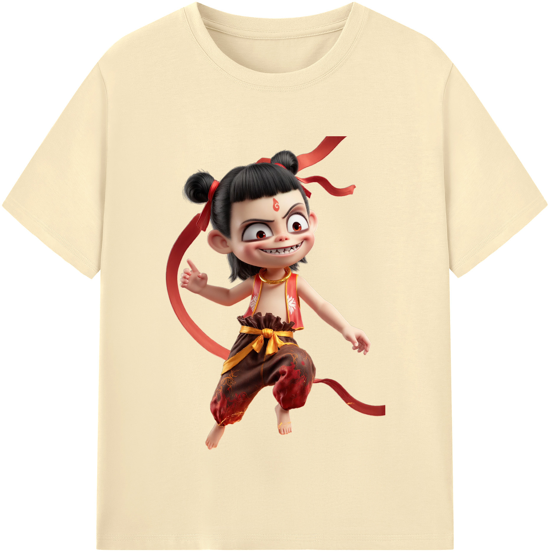 （画像用） Ne Zha 2 ナタ 魔童の大暴れ 綿100％半袖Tシャツ（フロントプリント）