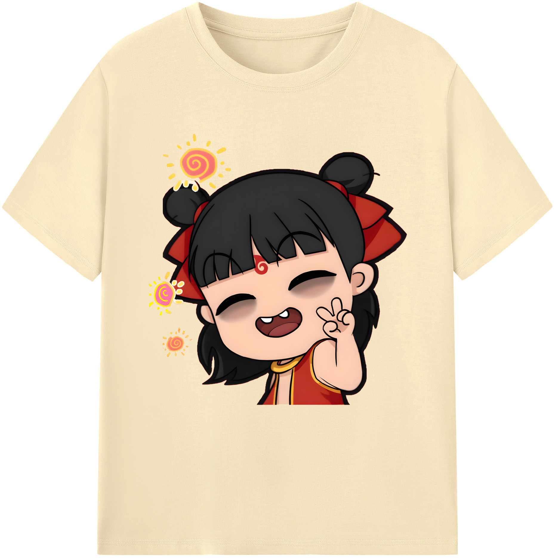 （画像用） Ne Zha 2 ナタ 魔童の大暴れ 綿100％半袖Tシャツ（フロントプリント）
