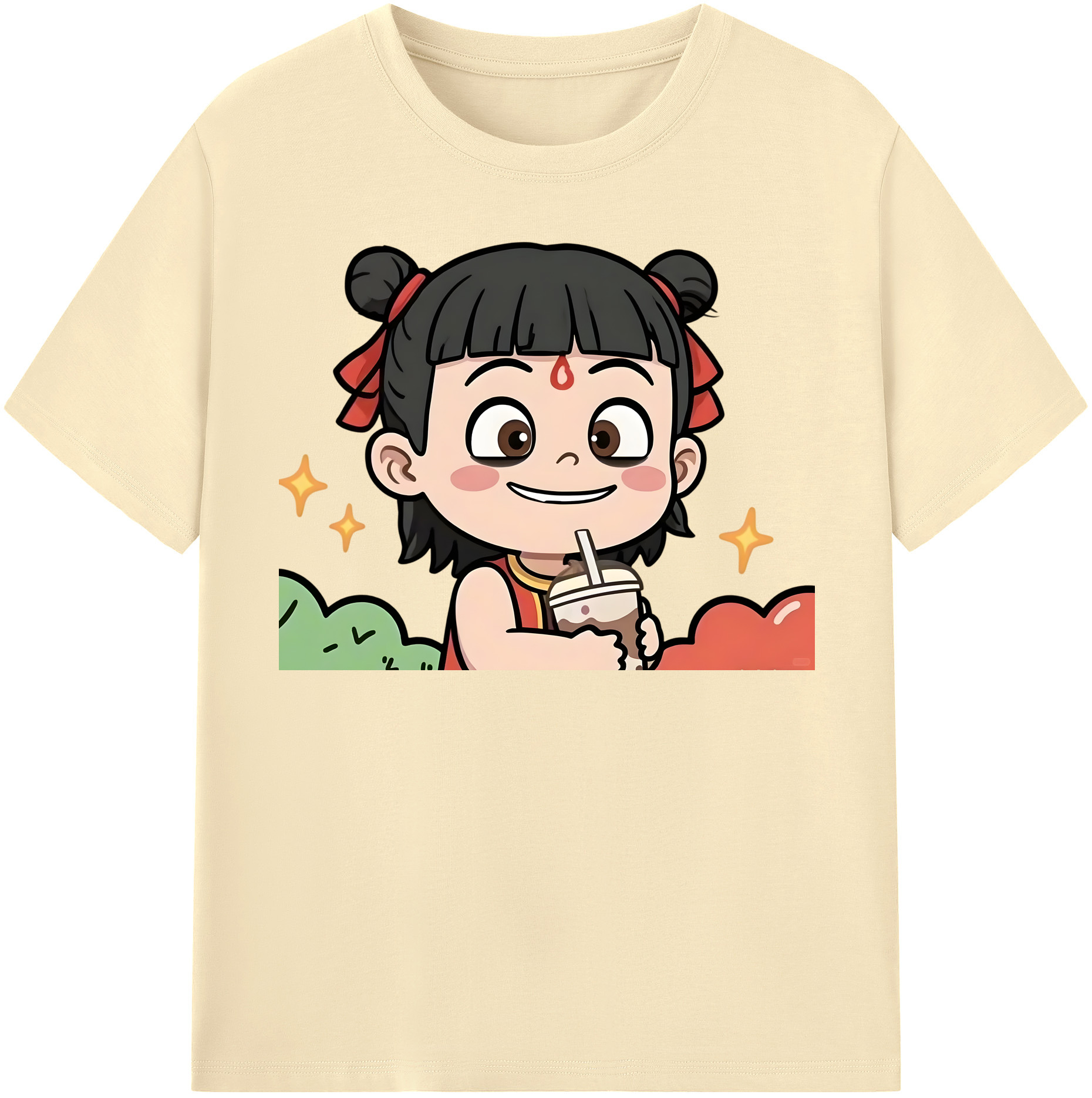 （画像用） Ne Zha 2 ナタ 魔童の大暴れ 綿100％半袖Tシャツ（フロントプリント）