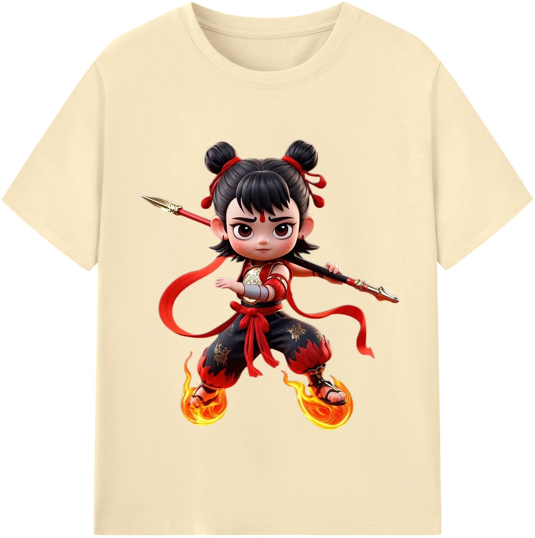 （画像用） Ne Zha 2 ナタ 魔童の大暴れ 綿100％半袖Tシャツ（フロントプリント）