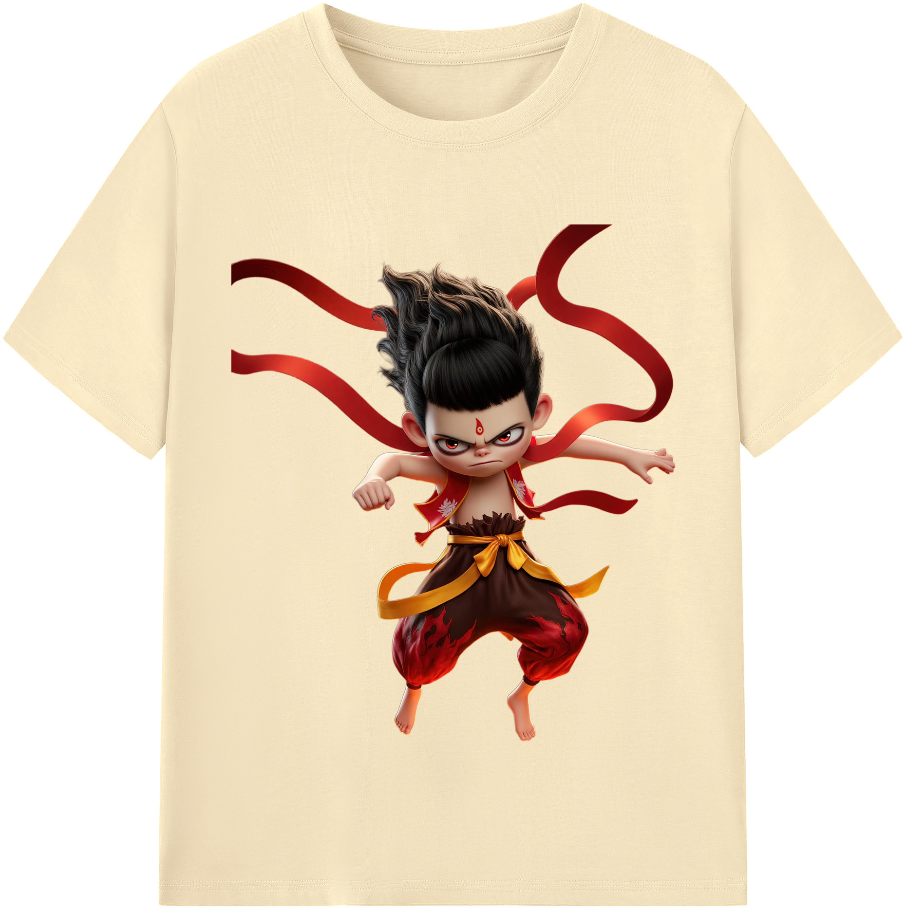 （画像用） Ne Zha 2 ナタ 魔童の大暴れ 綿100％半袖Tシャツ（フロントプリント）