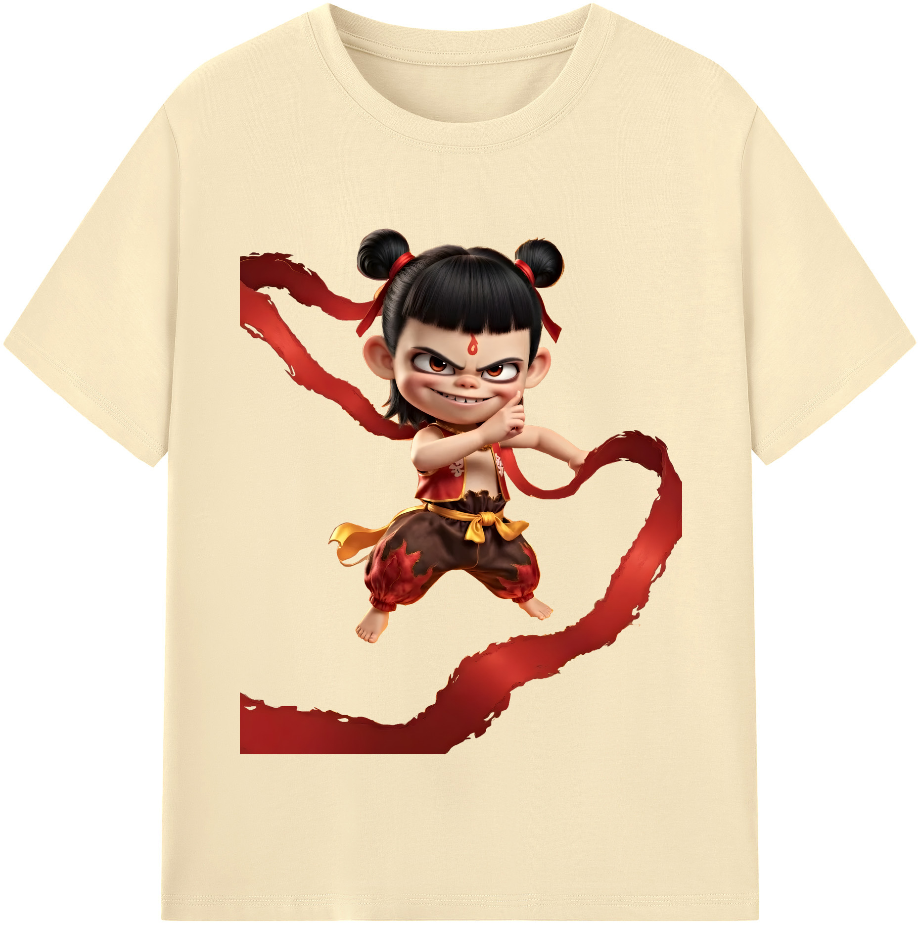 （画像用） Ne Zha 2 ナタ 魔童の大暴れ 綿100％半袖Tシャツ（フロントプリント）