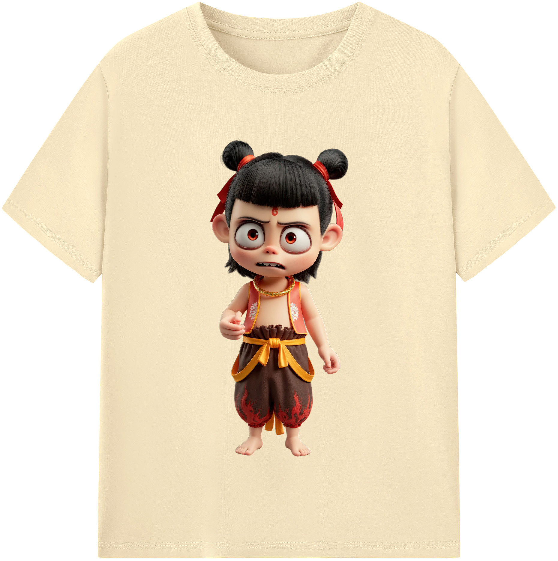 （画像用） Ne Zha 2 ナタ 魔童の大暴れ 綿100％半袖Tシャツ（フロントプリント）