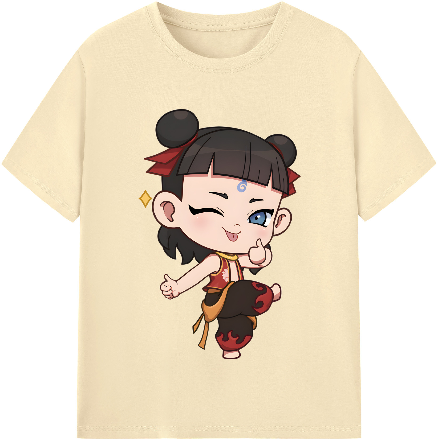 （画像用） Ne Zha 2 ナタ 魔童の大暴れ 綿100％半袖Tシャツ（フロントプリント）