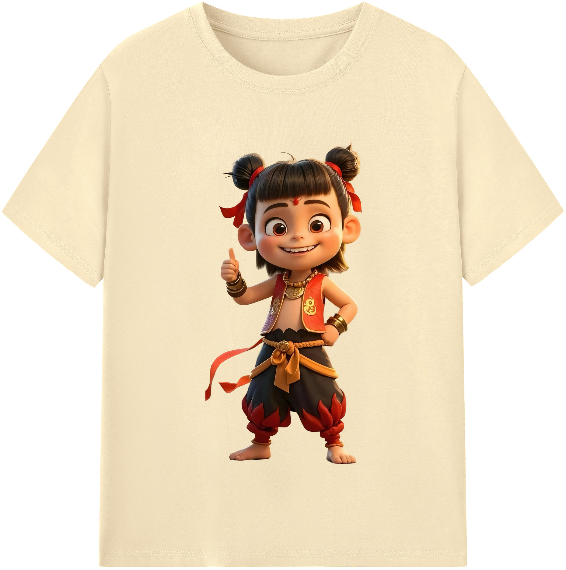 （画像用） Ne Zha 2 ナタ 魔童の大暴れ 綿100％半袖Tシャツ（フロントプリント）