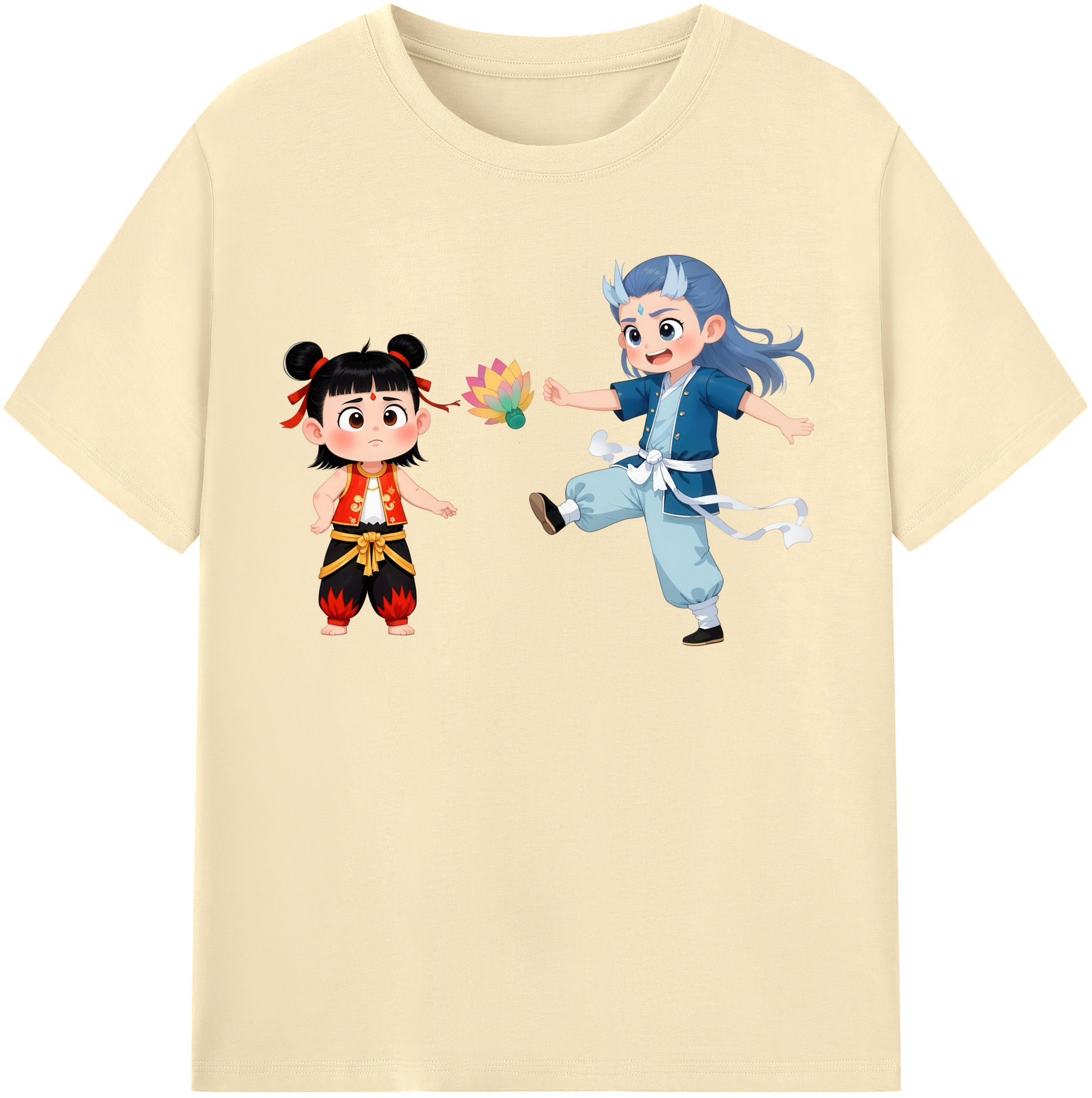 （画像用） Ne Zha 2 ナタ 魔童の大暴れ 綿100％半袖Tシャツ（フロントプリント）