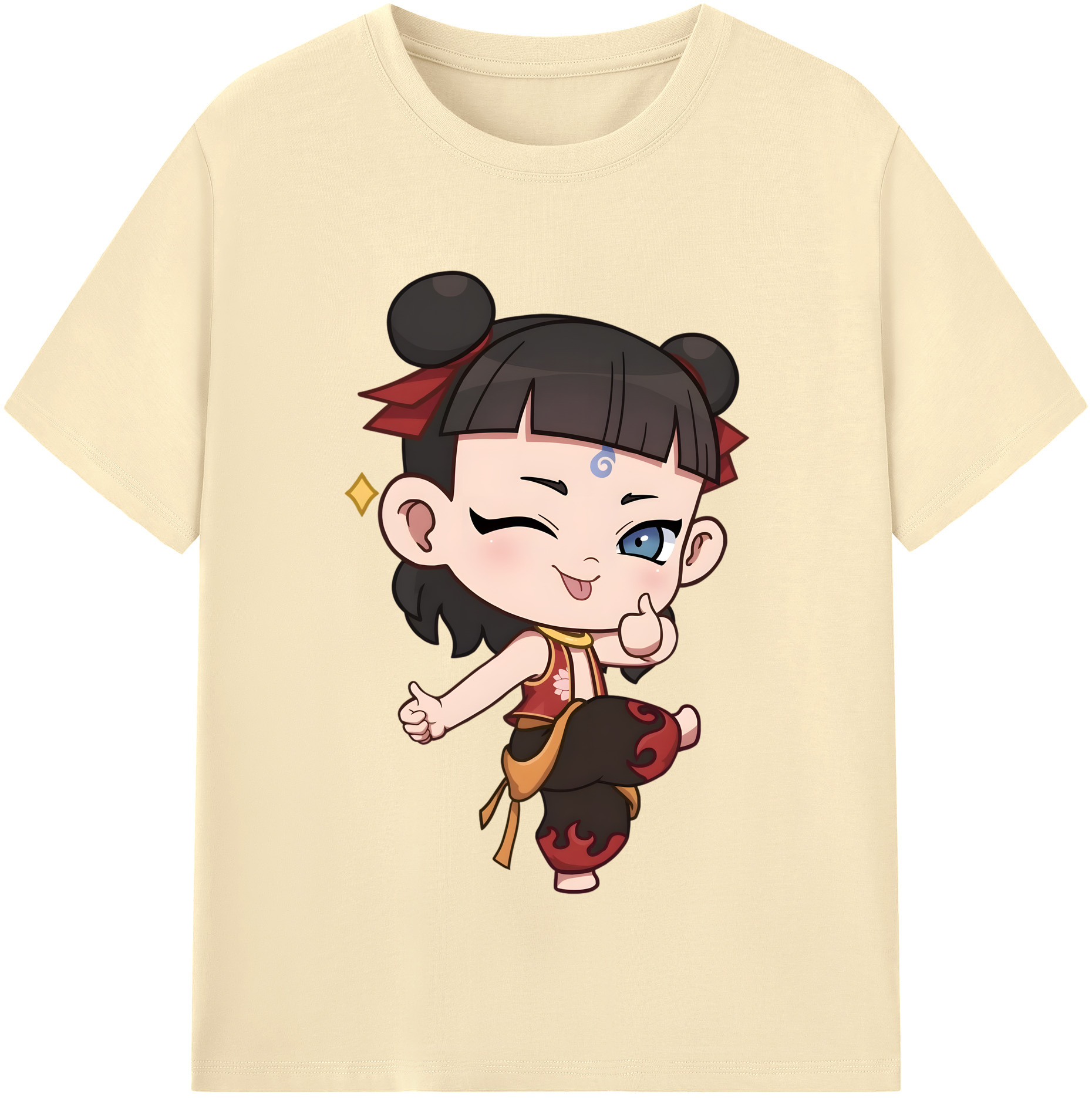 （画像用） Ne Zha 2 ナタ 魔童の大暴れ 綿100％半袖Tシャツ（フロントプリント）