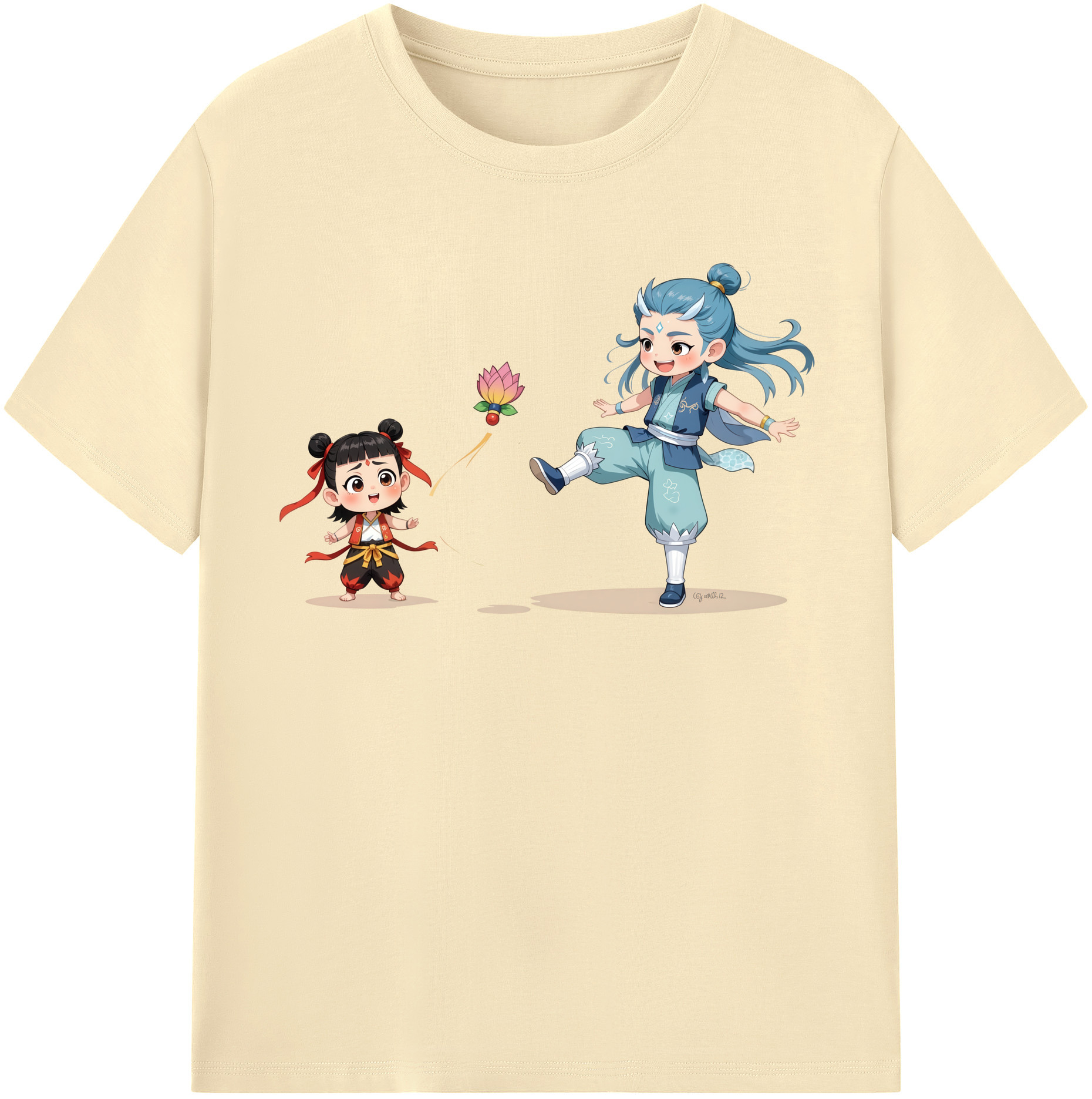 （画像用） Ne Zha 2 ナタ 魔童の大暴れ 綿100％半袖Tシャツ（フロントプリント）