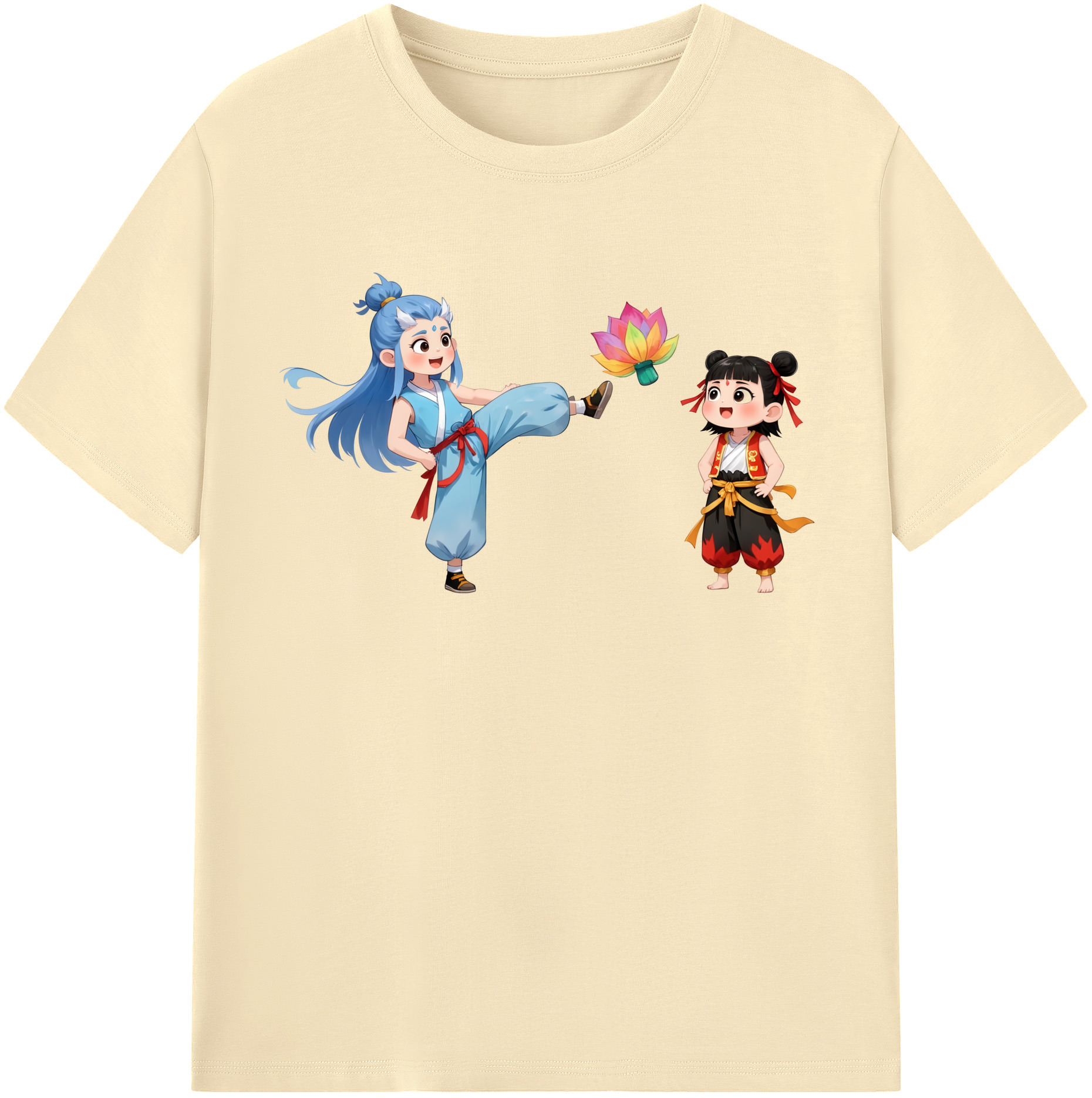 （画像用） Ne Zha 2 ナタ 魔童の大暴れ 綿100％半袖Tシャツ（フロントプリント）