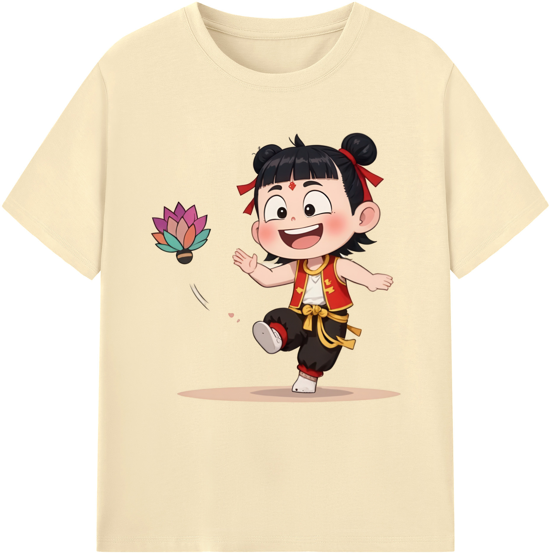 （画像用） Ne Zha 2 ナタ 魔童の大暴れ 綿100％半袖Tシャツ（フロントプリント）