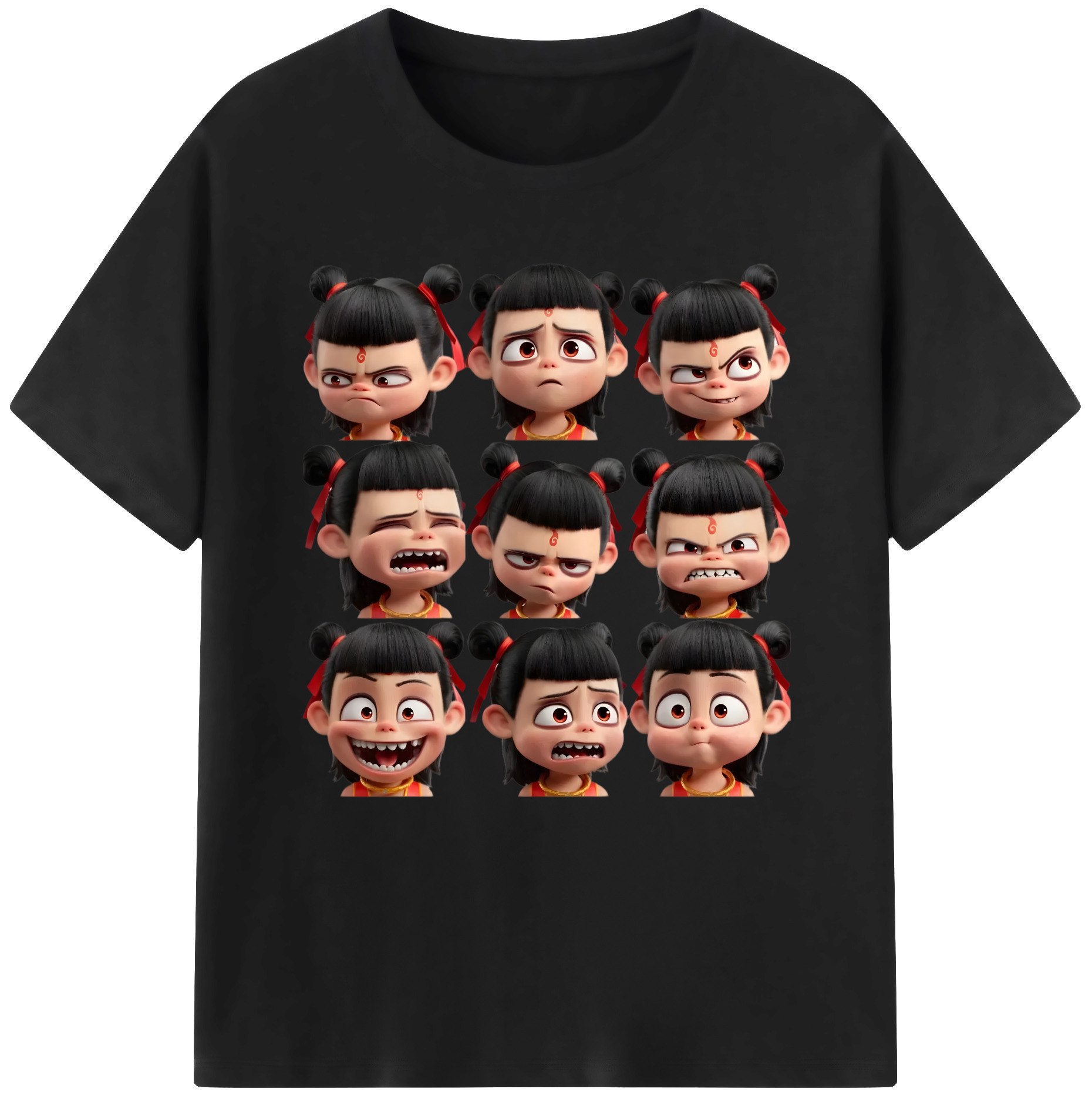 （画像用） Ne Zha 2 ナタ 魔童の大暴れ 綿100％半袖Tシャツ（フロントプリント）