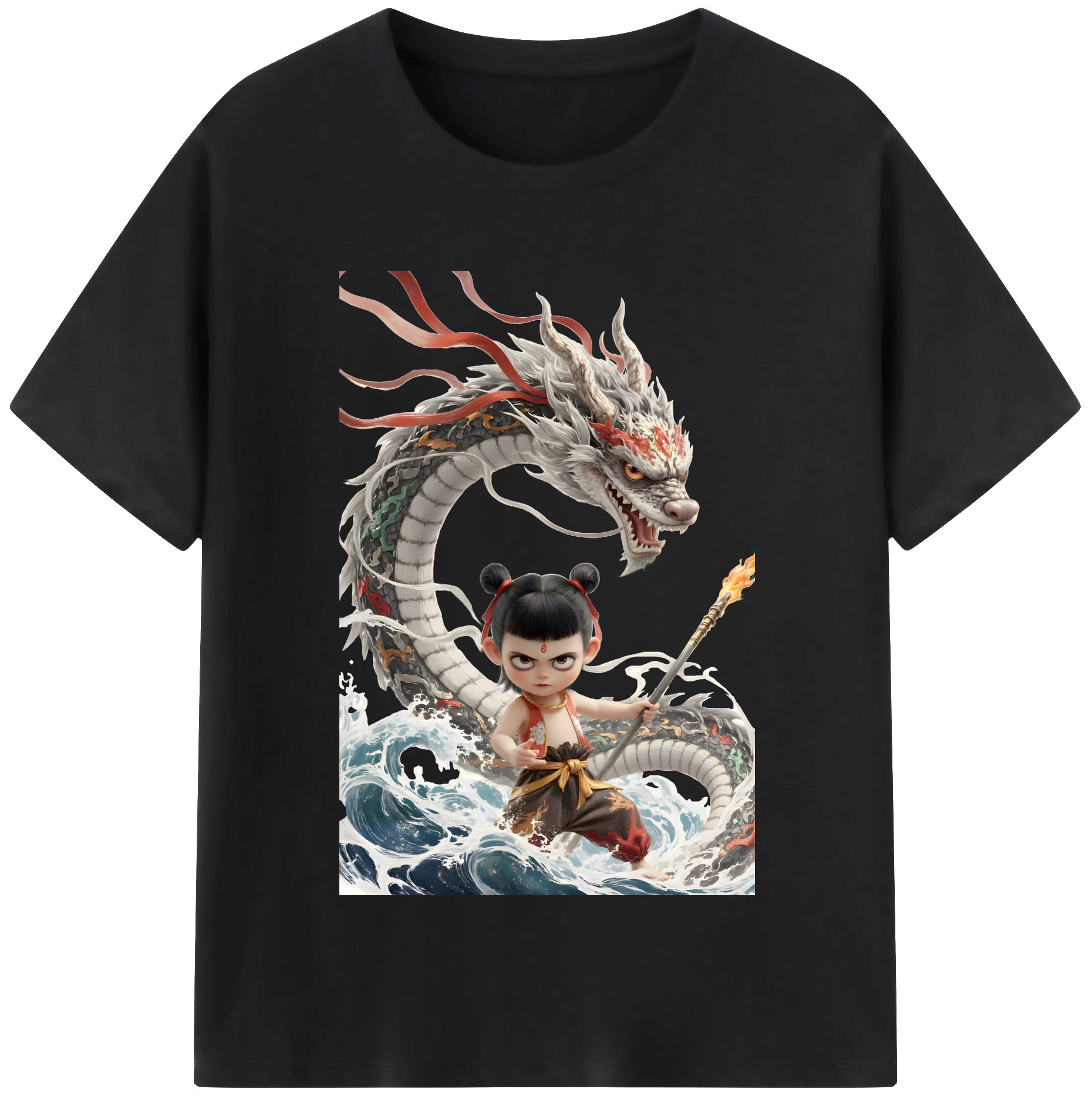 （画像用） Ne Zha 2 ナタ 魔童の大暴れ 綿100％半袖Tシャツ（フロントプリント）