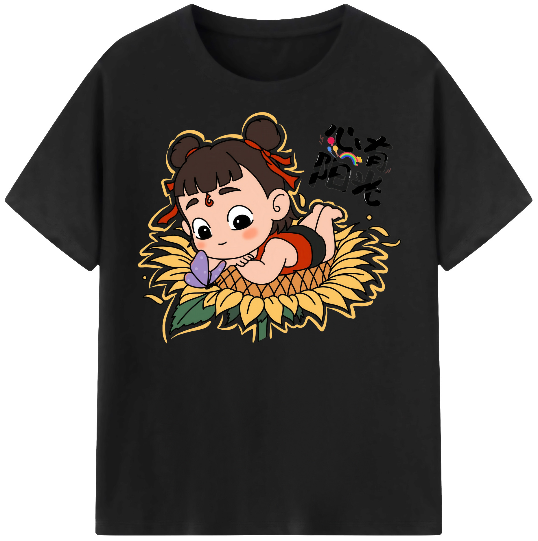 （画像用） Ne Zha 2 ナタ 魔童の大暴れ 綿100％半袖Tシャツ（フロントプリント）