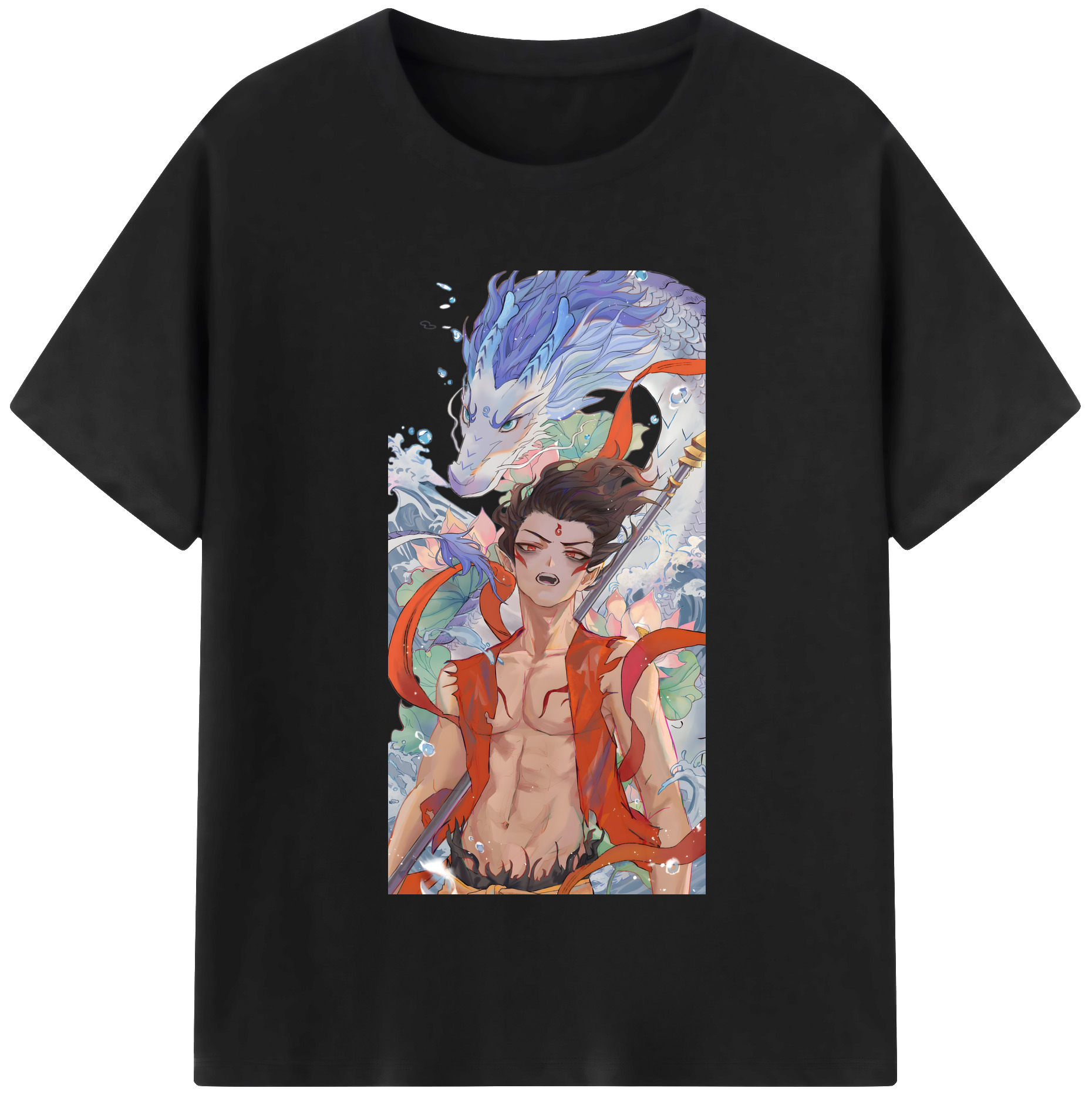 （画像用） Ne Zha 2 ナタ 魔童の大暴れ 綿100％半袖Tシャツ（フロントプリント）
