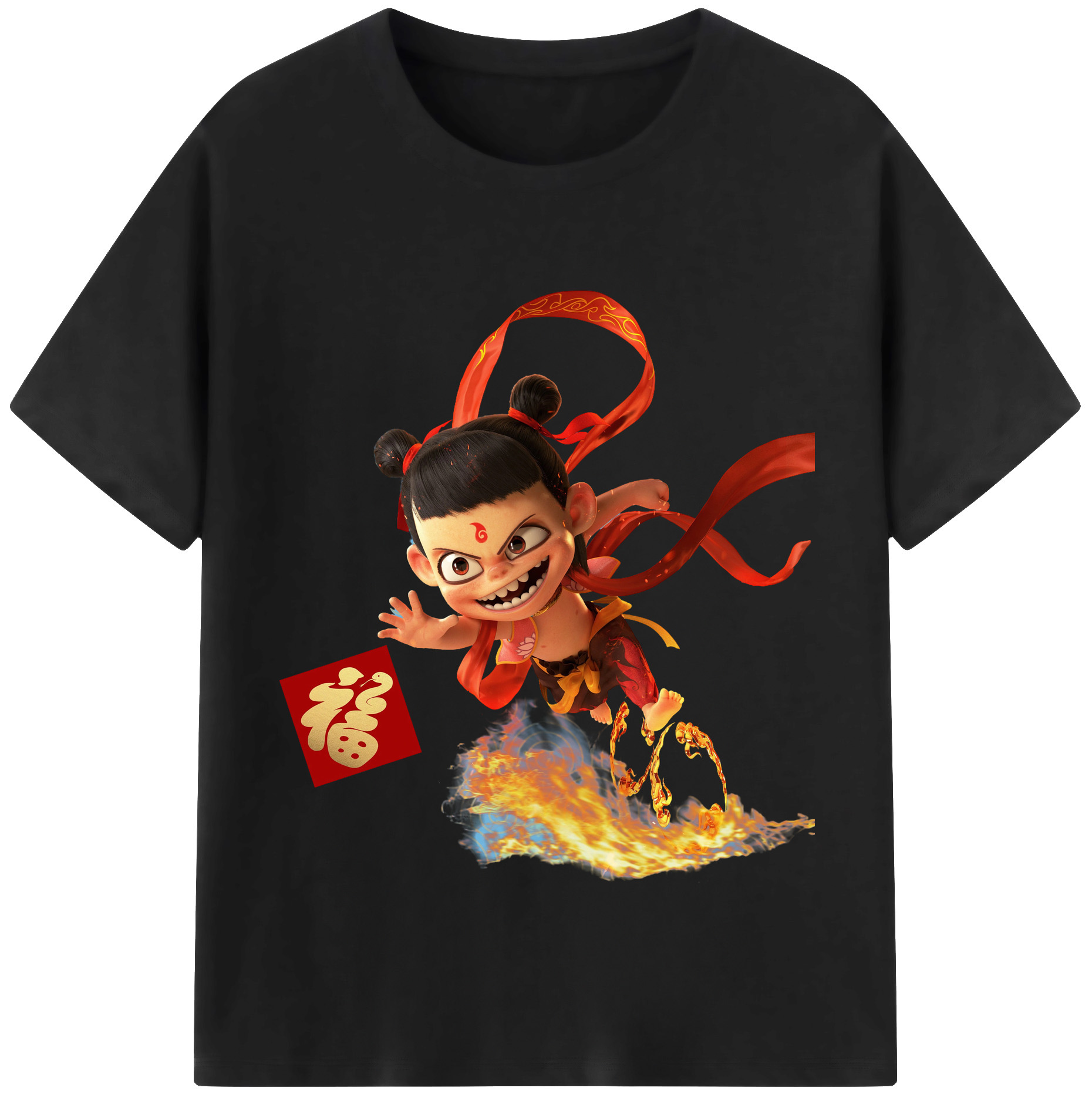 （画像用） Ne Zha 2 ナタ 魔童の大暴れ 綿100％半袖Tシャツ（フロントプリント）