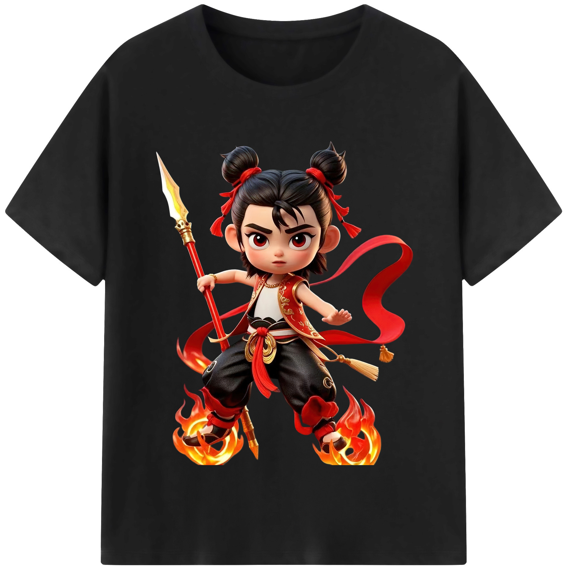 （画像用） Ne Zha 2 ナタ 魔童の大暴れ 綿100％半袖Tシャツ（フロントプリント）