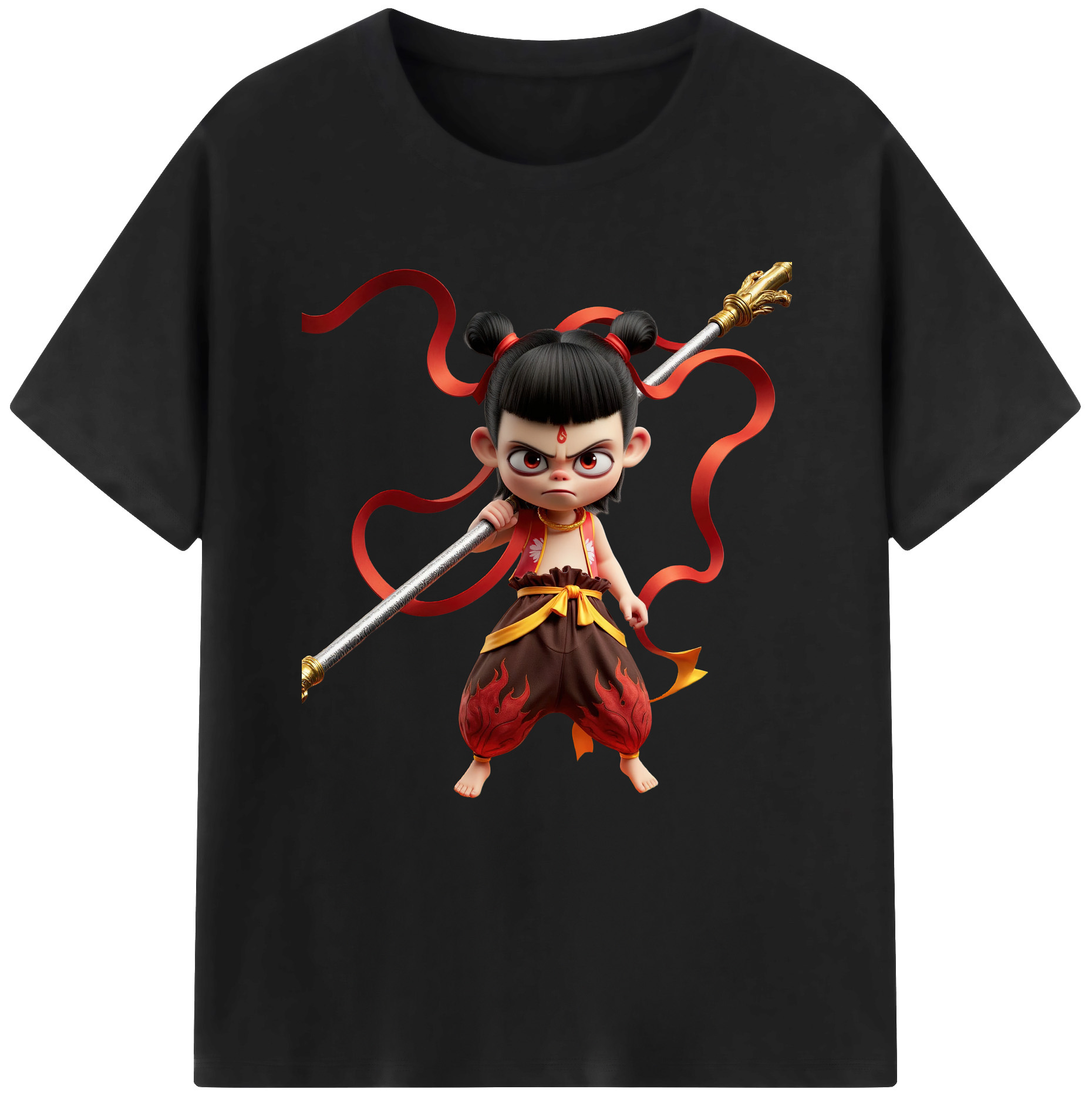 （画像用） Ne Zha 2 ナタ 魔童の大暴れ 綿100％半袖Tシャツ（フロントプリント）