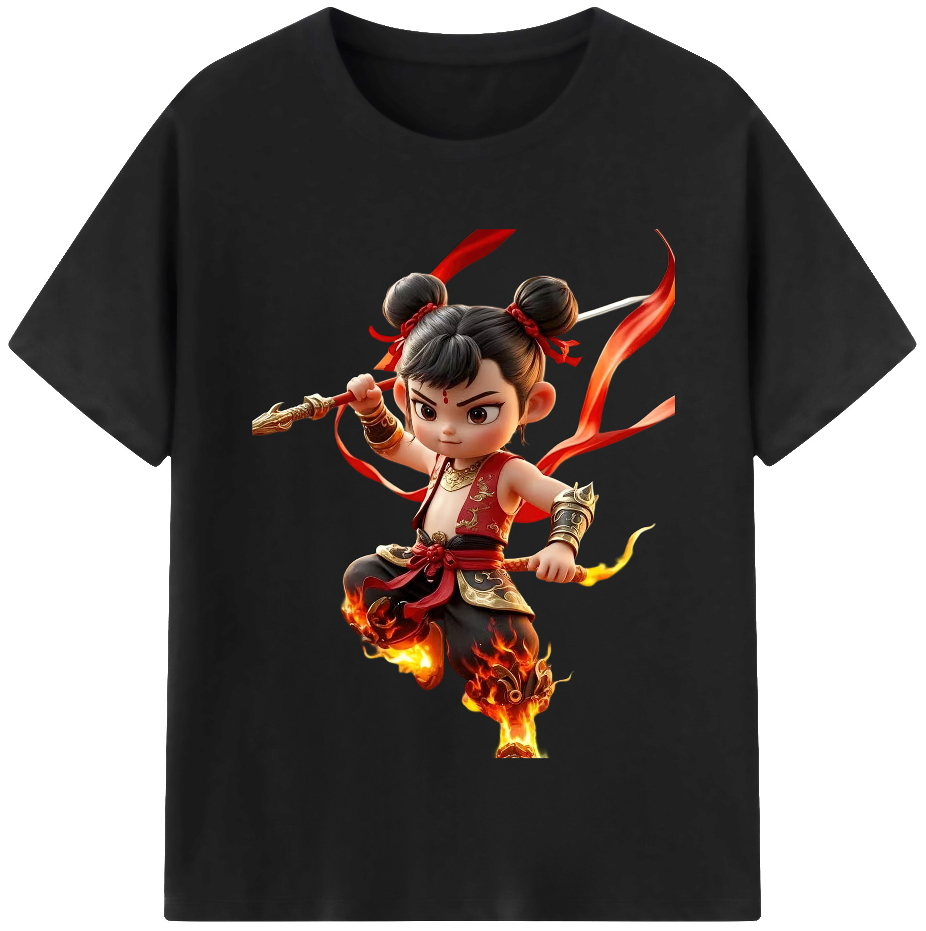 （画像用） Ne Zha 2 ナタ 魔童の大暴れ 綿100％半袖Tシャツ（フロントプリント）