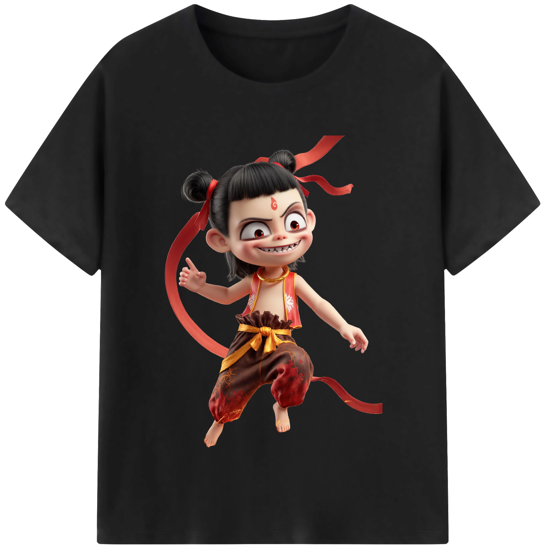 （画像用） Ne Zha 2 ナタ 魔童の大暴れ 綿100％半袖Tシャツ（フロントプリント）