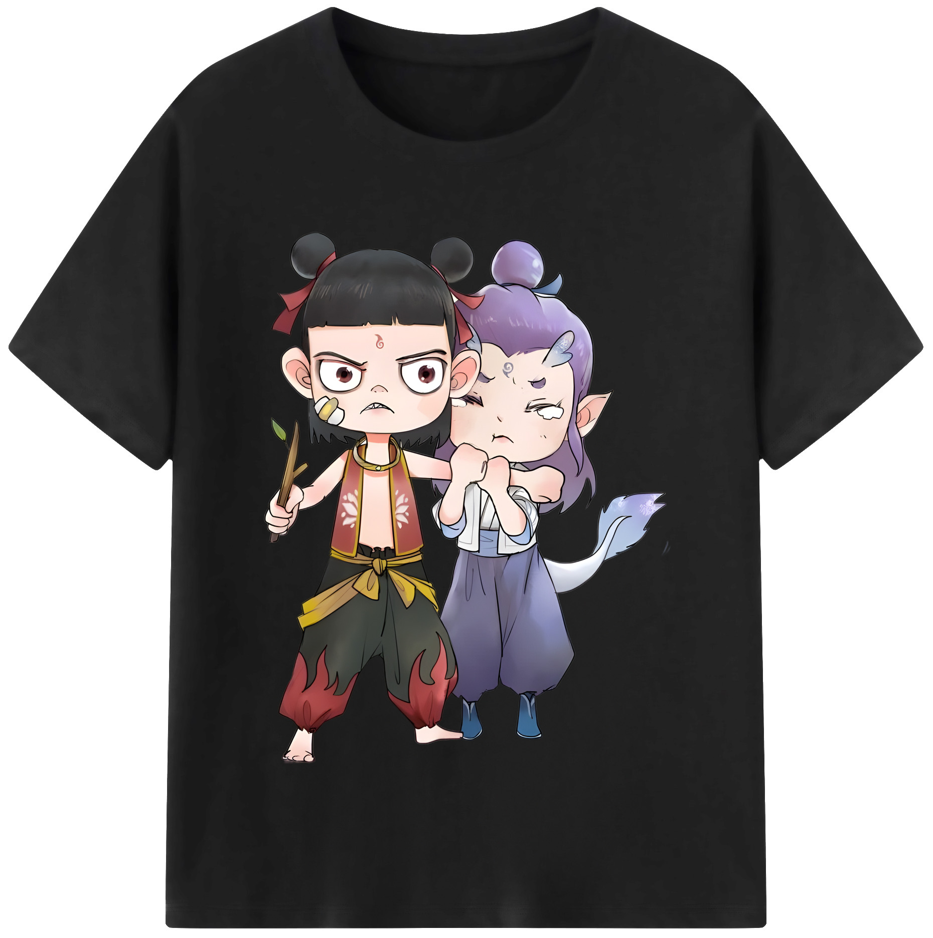 （画像用） Ne Zha 2 ナタ 魔童の大暴れ 綿100％半袖Tシャツ（フロントプリント）