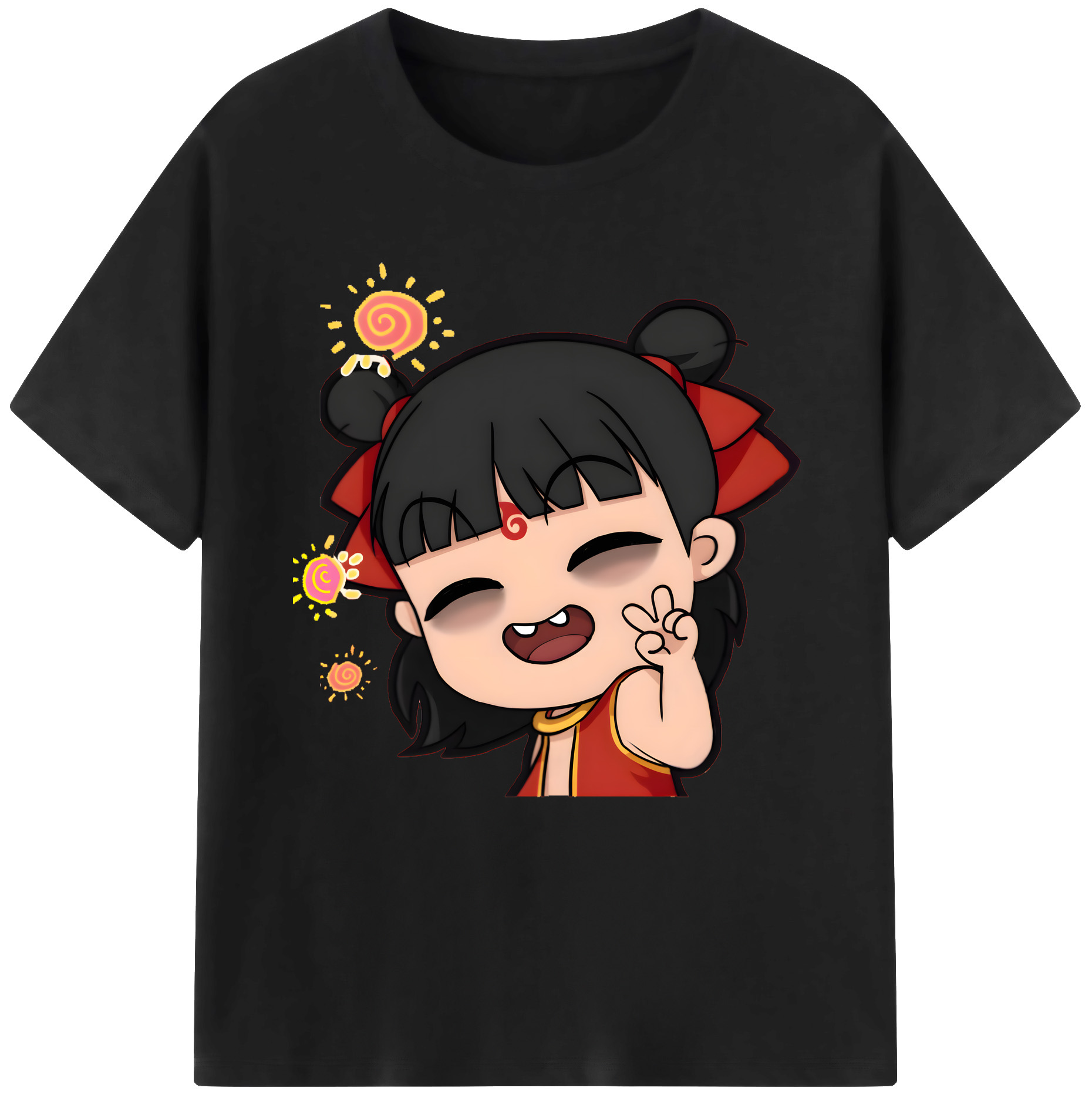 （画像用） Ne Zha 2 ナタ 魔童の大暴れ 綿100％半袖Tシャツ（フロントプリント）