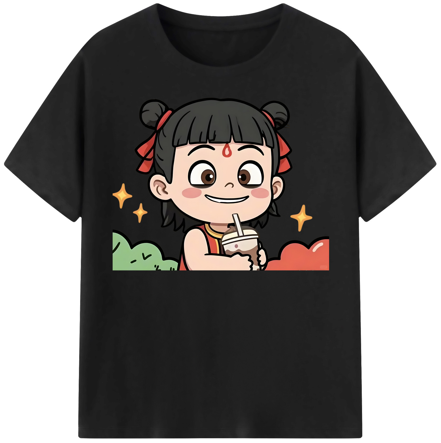 （画像用） Ne Zha 2 ナタ 魔童の大暴れ 綿100％半袖Tシャツ（フロントプリント）